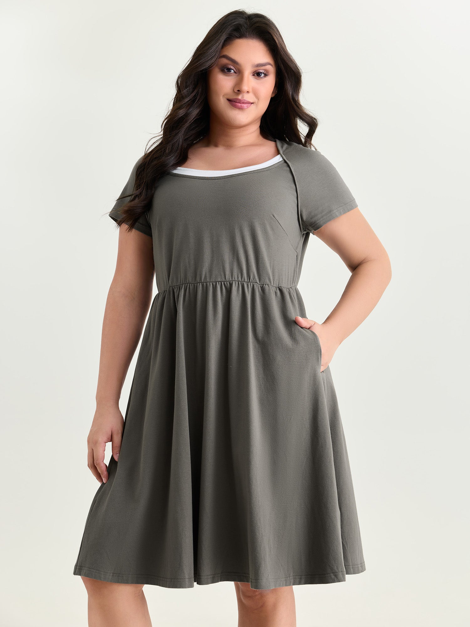 Cotton Color Contrast Fit And Flare Mini Dress