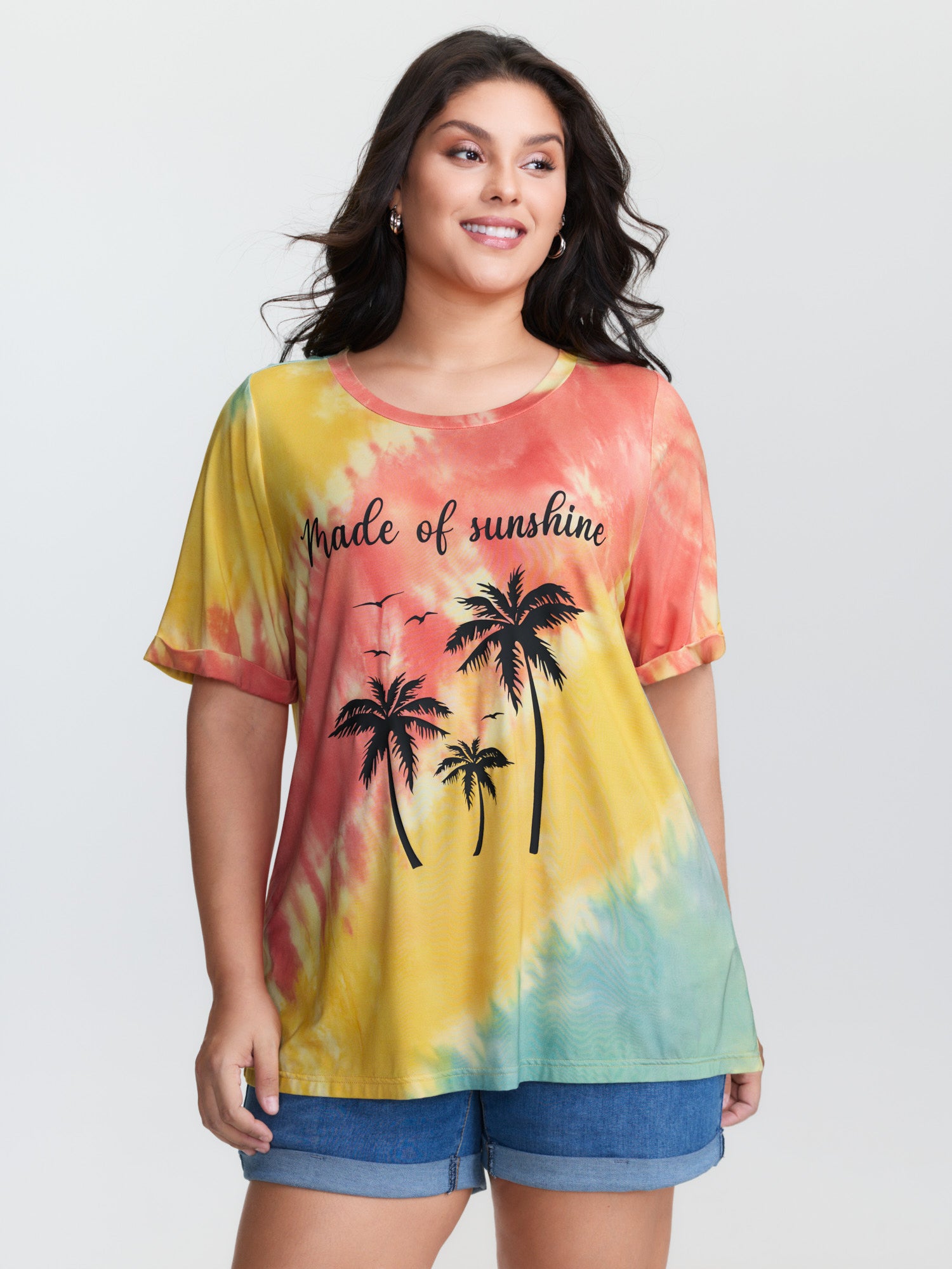 Tropical Pattern Color Gradient T-Shirt