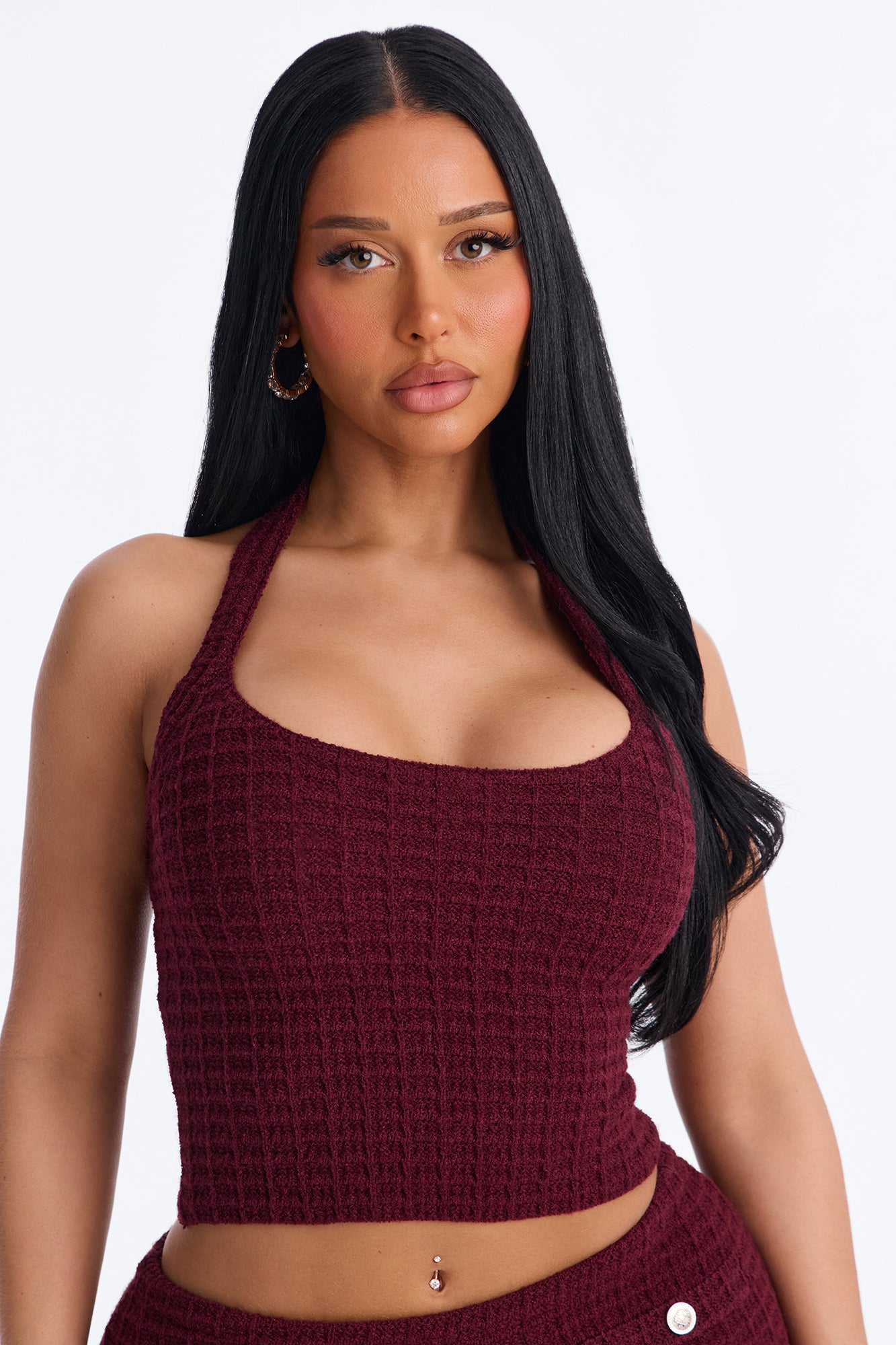 Minimal Effort Sweater Halter Top - Burgundy