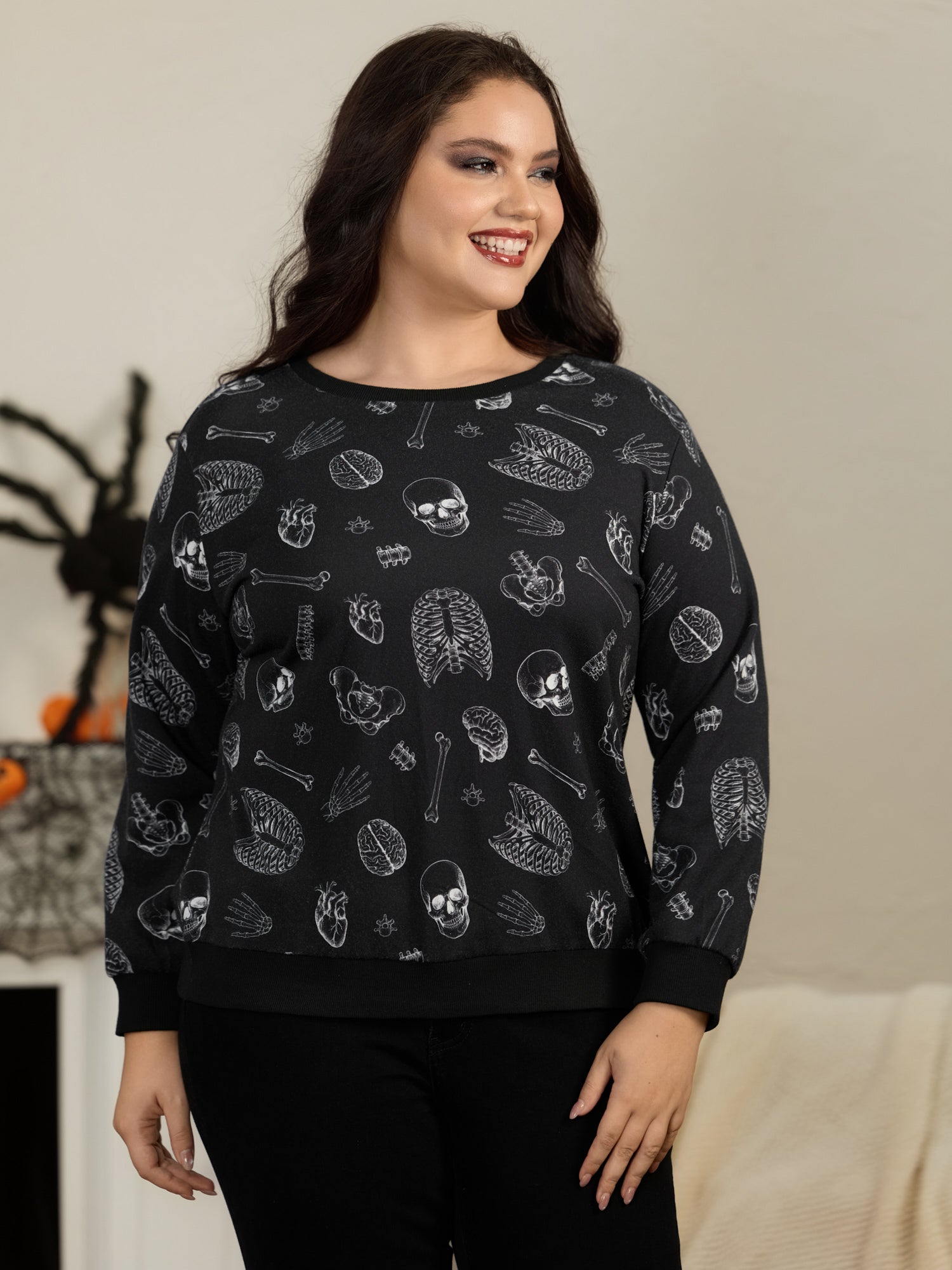 Halloween Skeleton All‑Over Print Sweatshirt