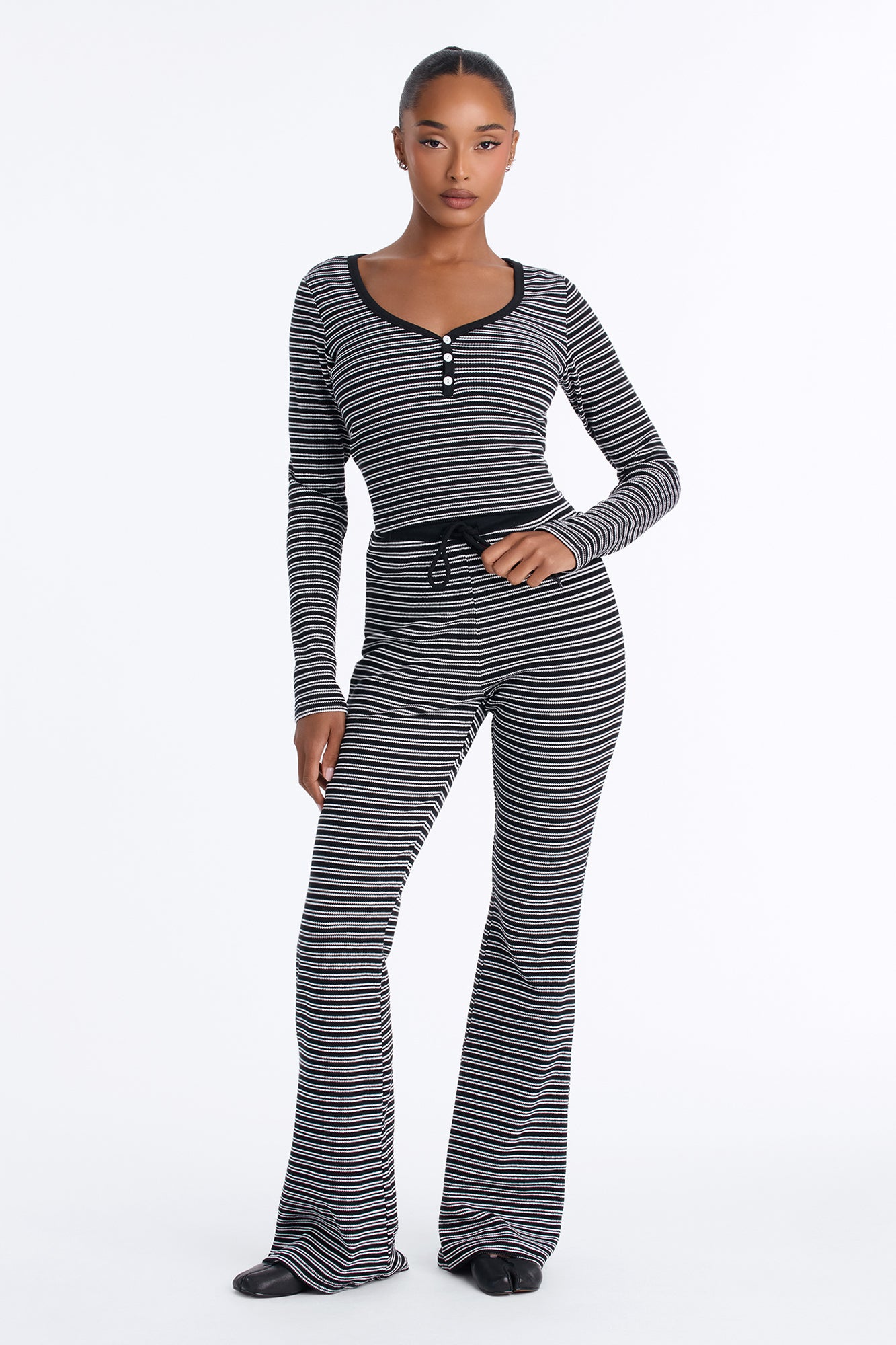 Hanley Striped Waffle Pant Set - Black/White