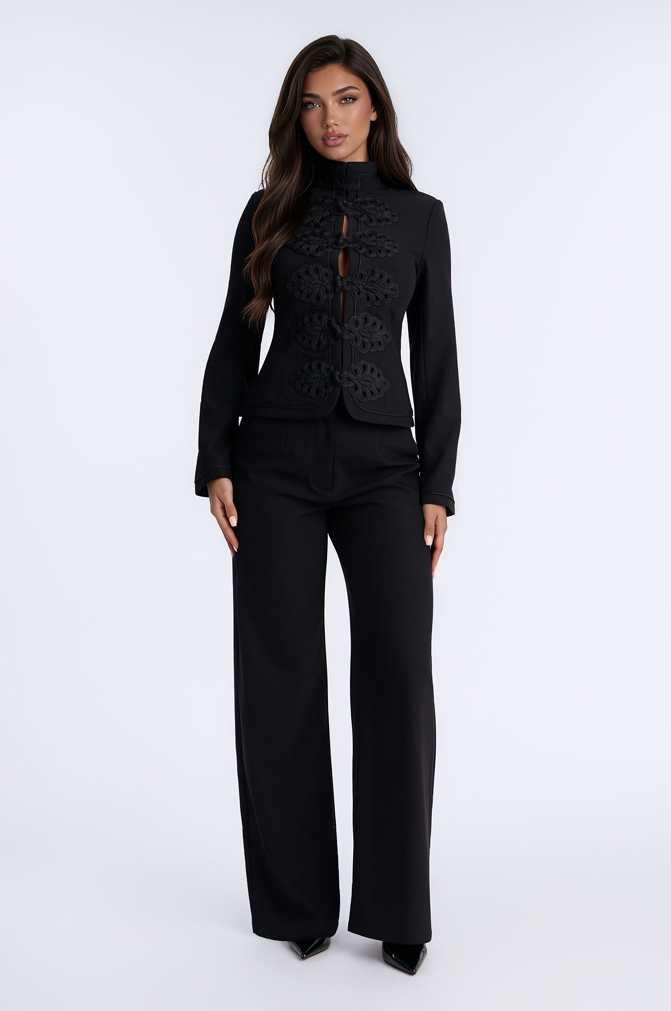 Amy Frog Tie Blazer Pant Set - Black