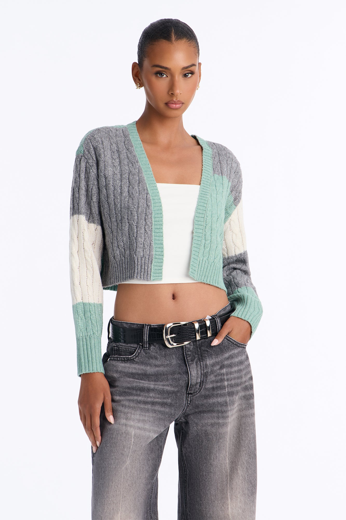 Amari Long Sleeve Cardigan - Sage/combo