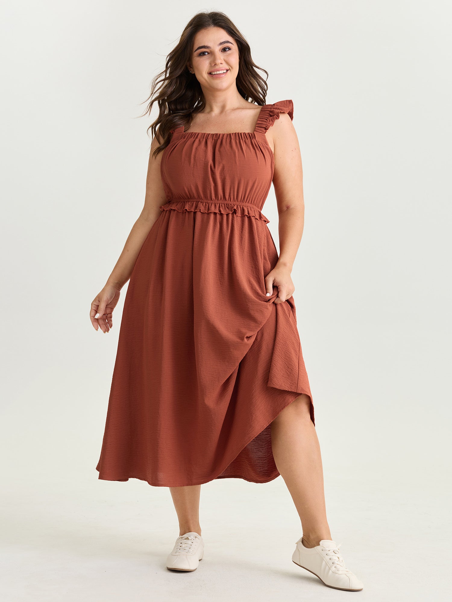 Flutter Sleeve Fit And Flare Midi Dress