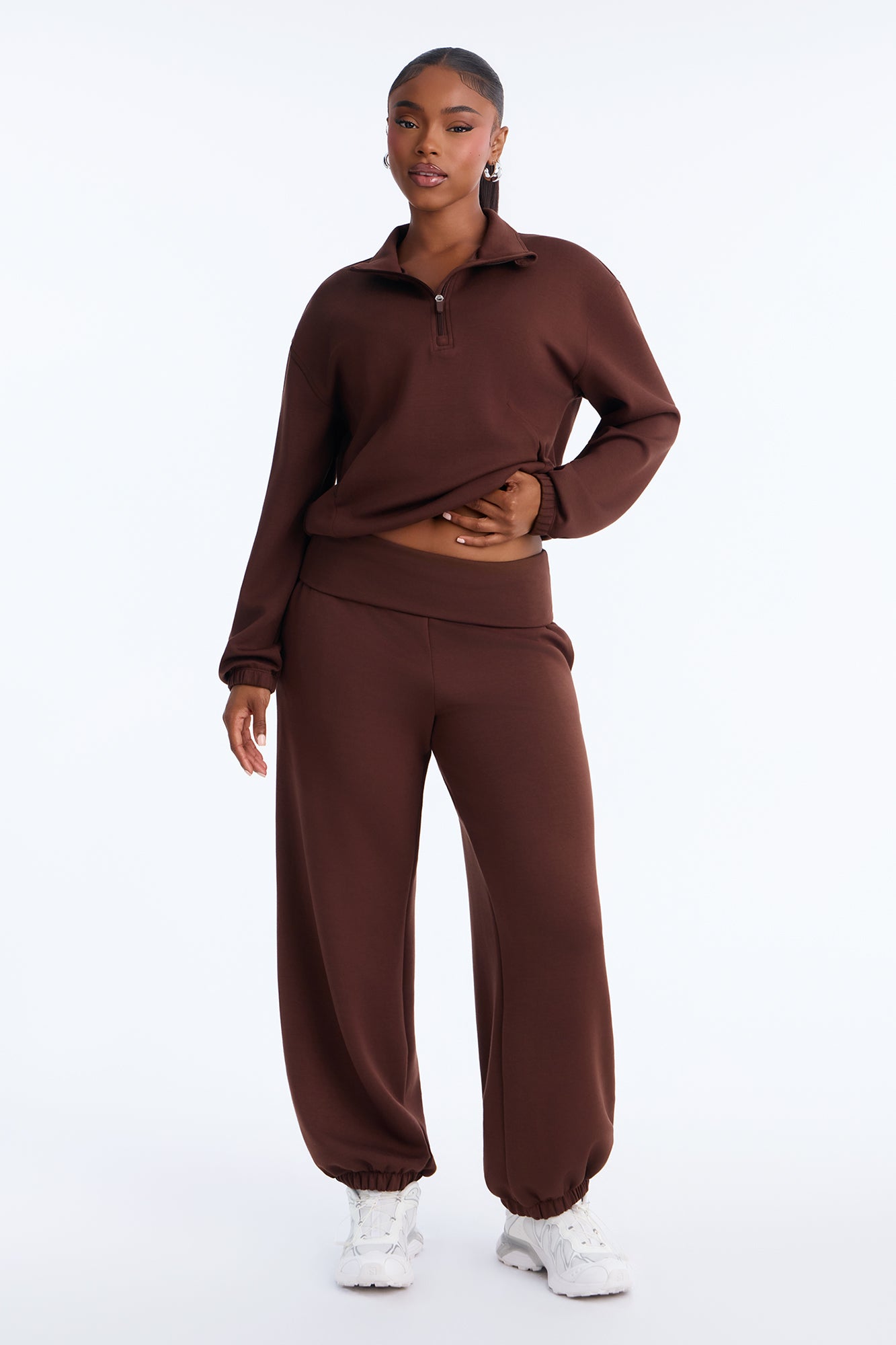 Bella Scuba Lounge Foldover Waist Pant - Chocolate