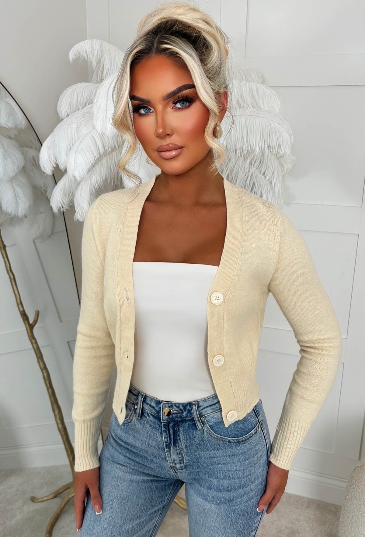 Sweetheart Secrets Beige Buttoned Knitted Cardigan