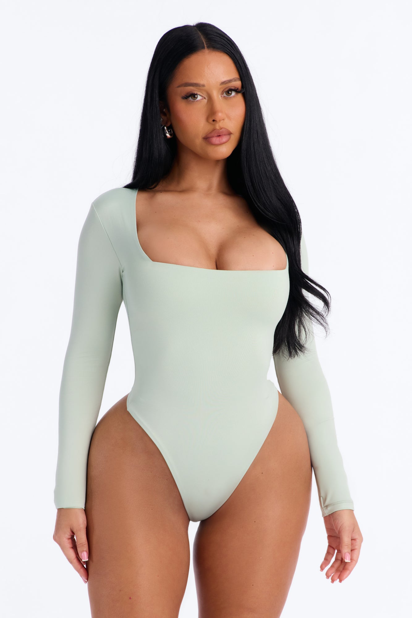 Contour Double Lined Long Sleeve Square Neck Bodysuit - Mint