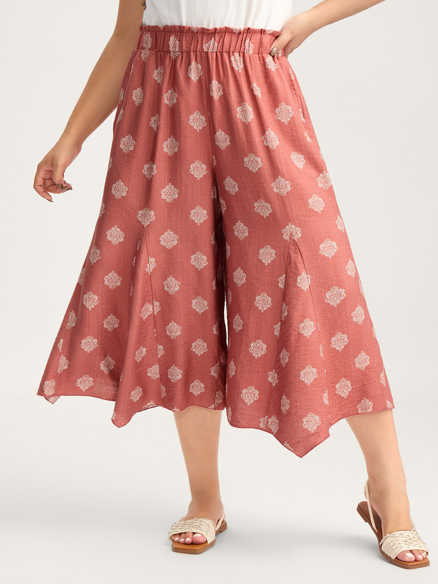 Boho Print Irregular Hem Flare Pants