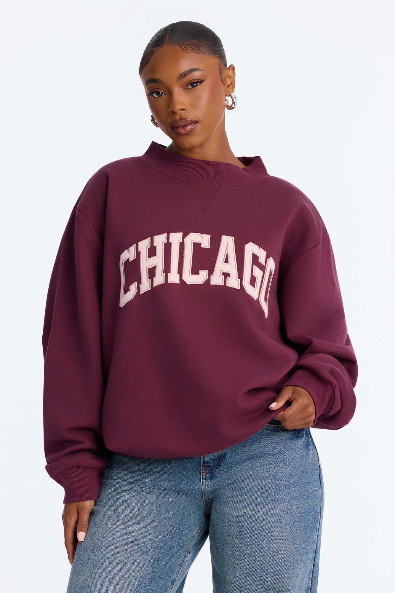 Chicago Mock Neck Sweatshirt - Burgundy