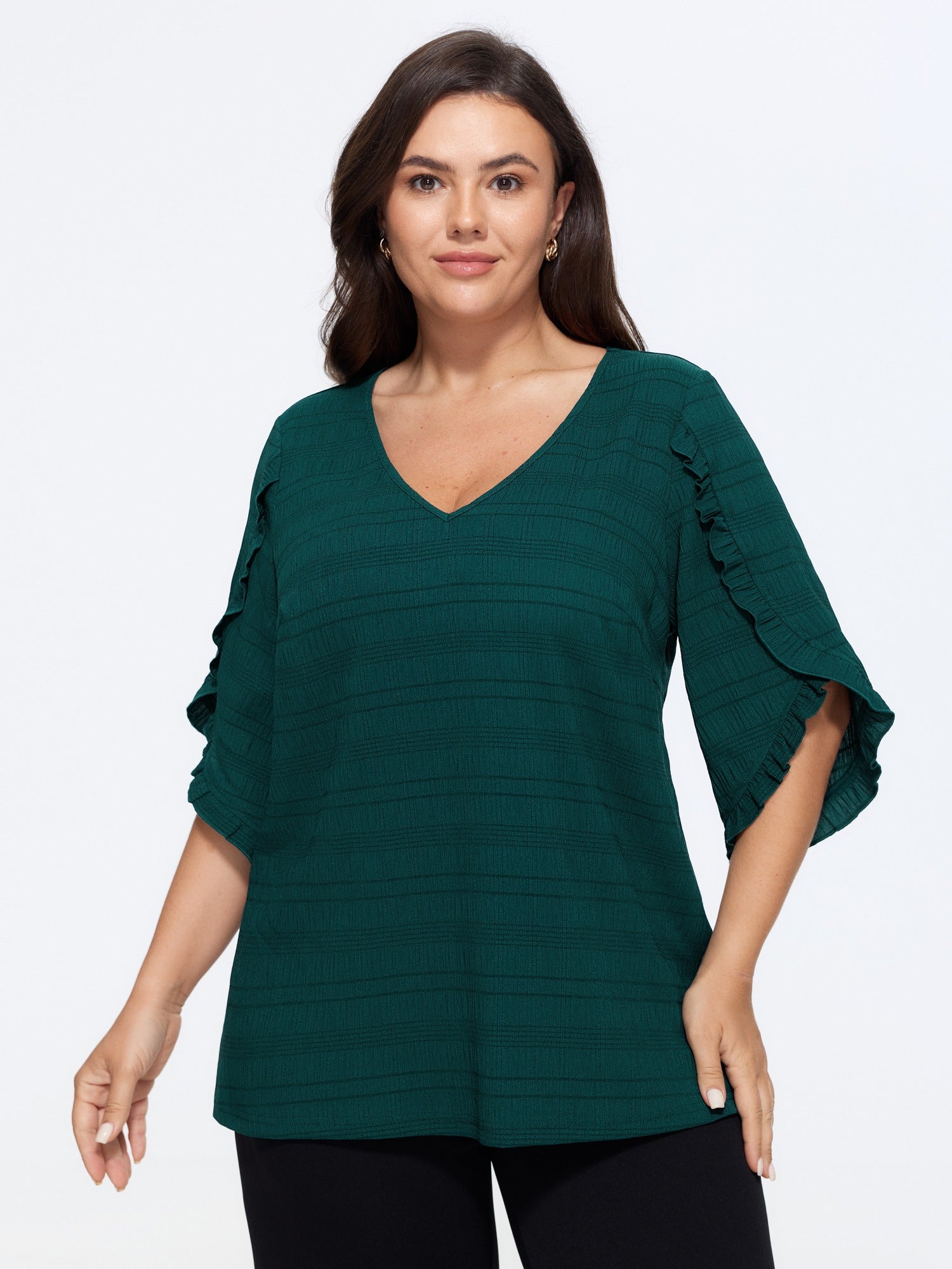 Textured Ruffle Petal Sleeve Blouse