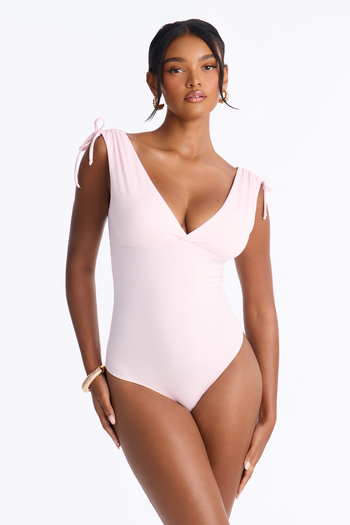 Cutesy Date Drawstring Sleeveless Bodysuit - Pink