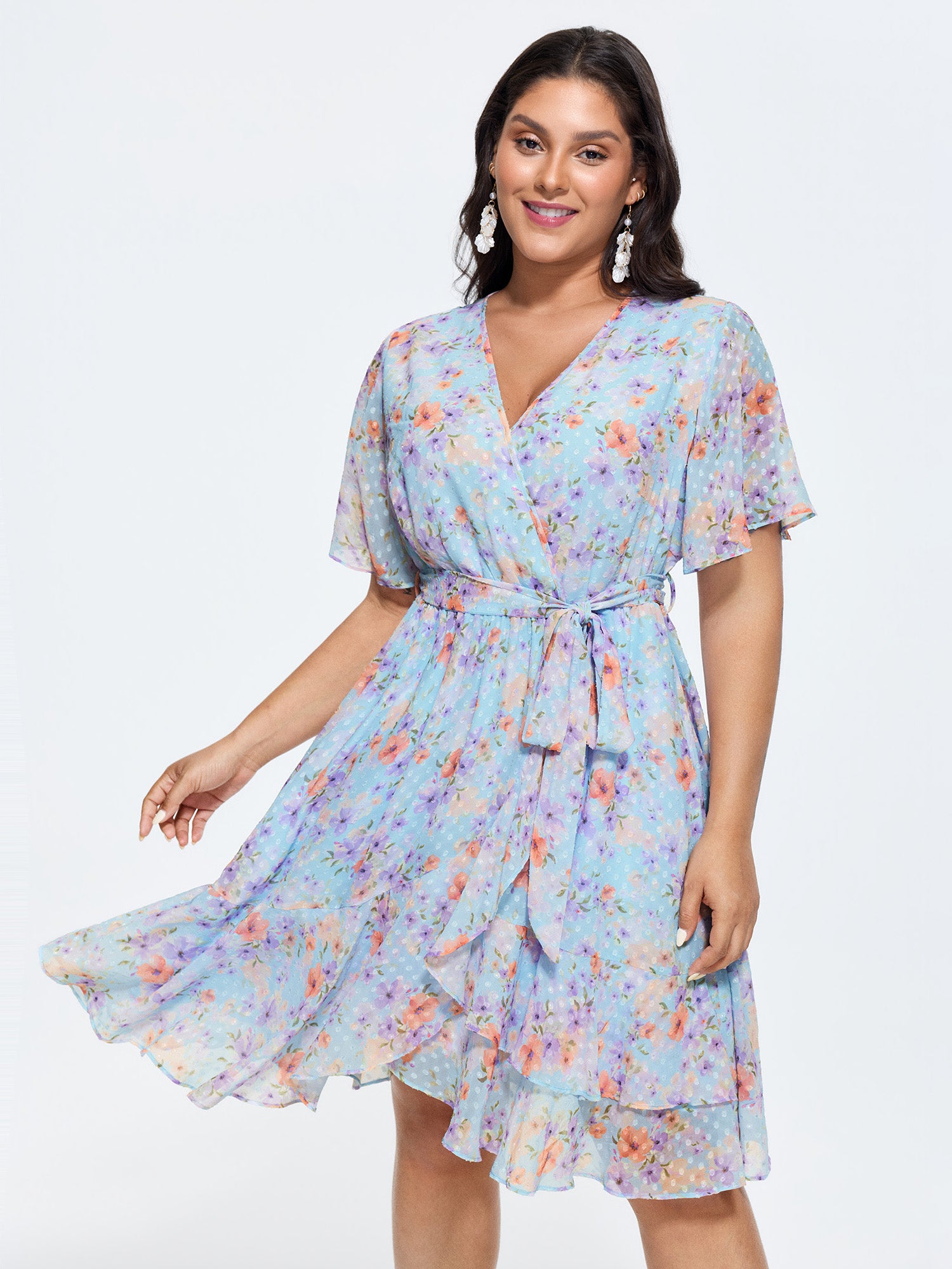 Floral Breeze Print Wrap Tie Mini Dress