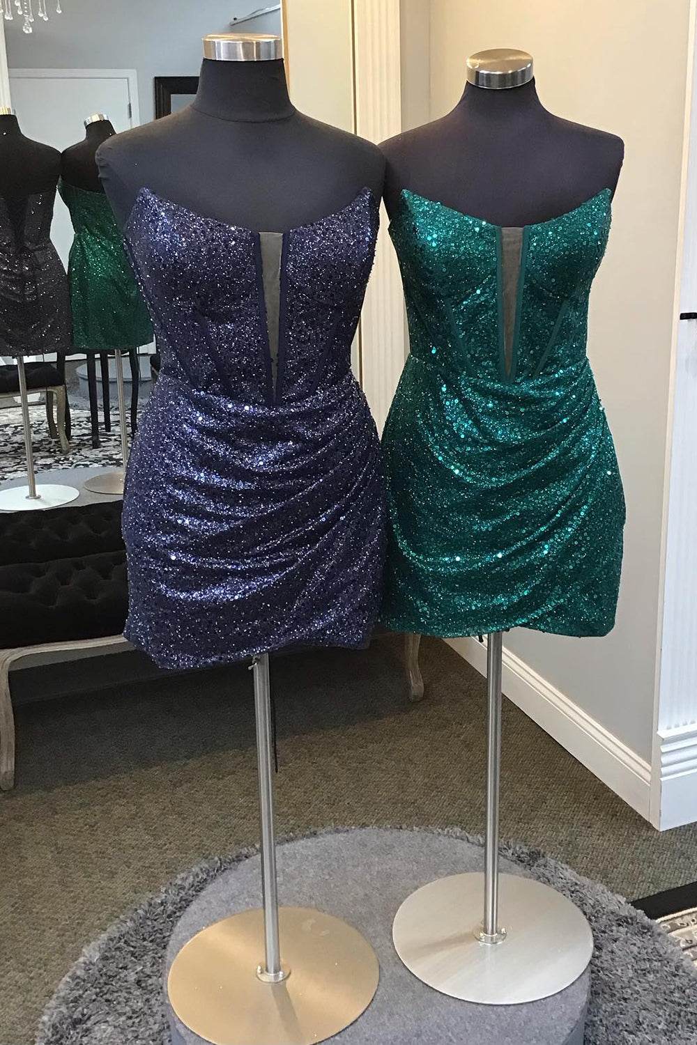 Sparkly Dark Green Corset Tight Short Homecoming Dress/Mini Dress with Sequins