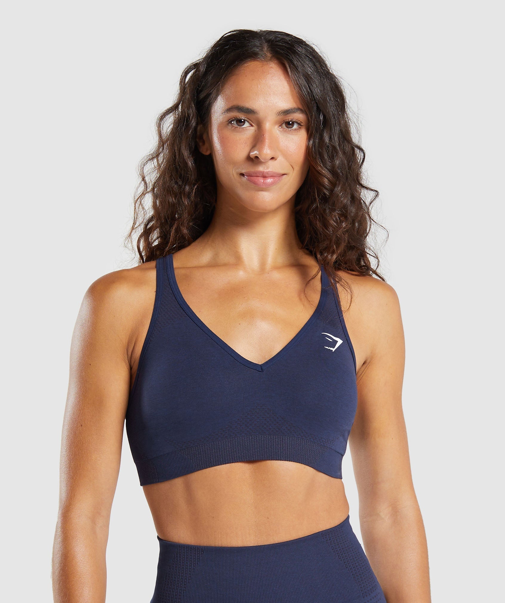 Gymshark Vital Seamless V Neck Sports Bra - Heavy Blue/Marl