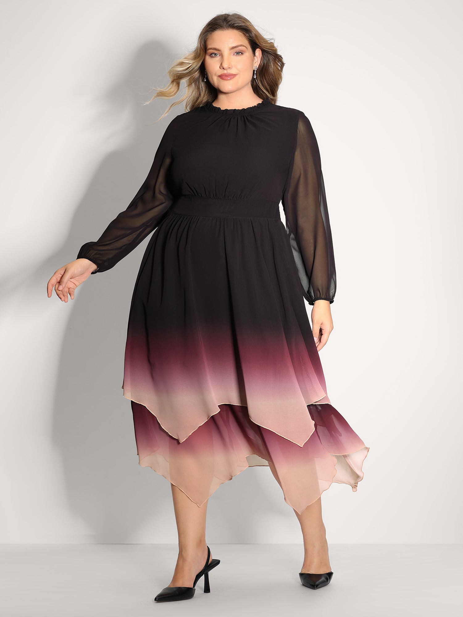 Tie-Dye Sheer Shirred Waist Midi Dress
