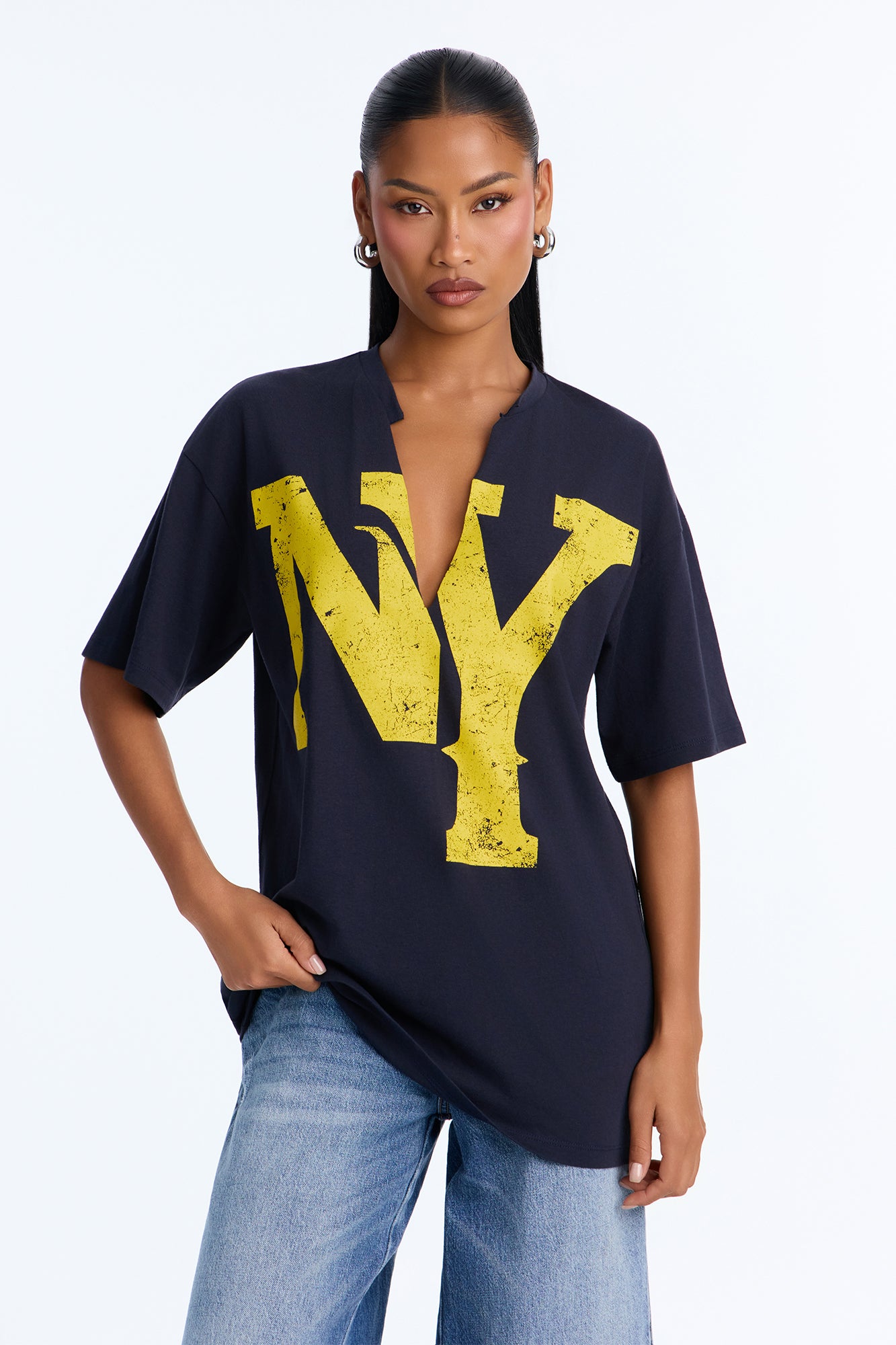 NY Represent Notch Neck Tee - Navy