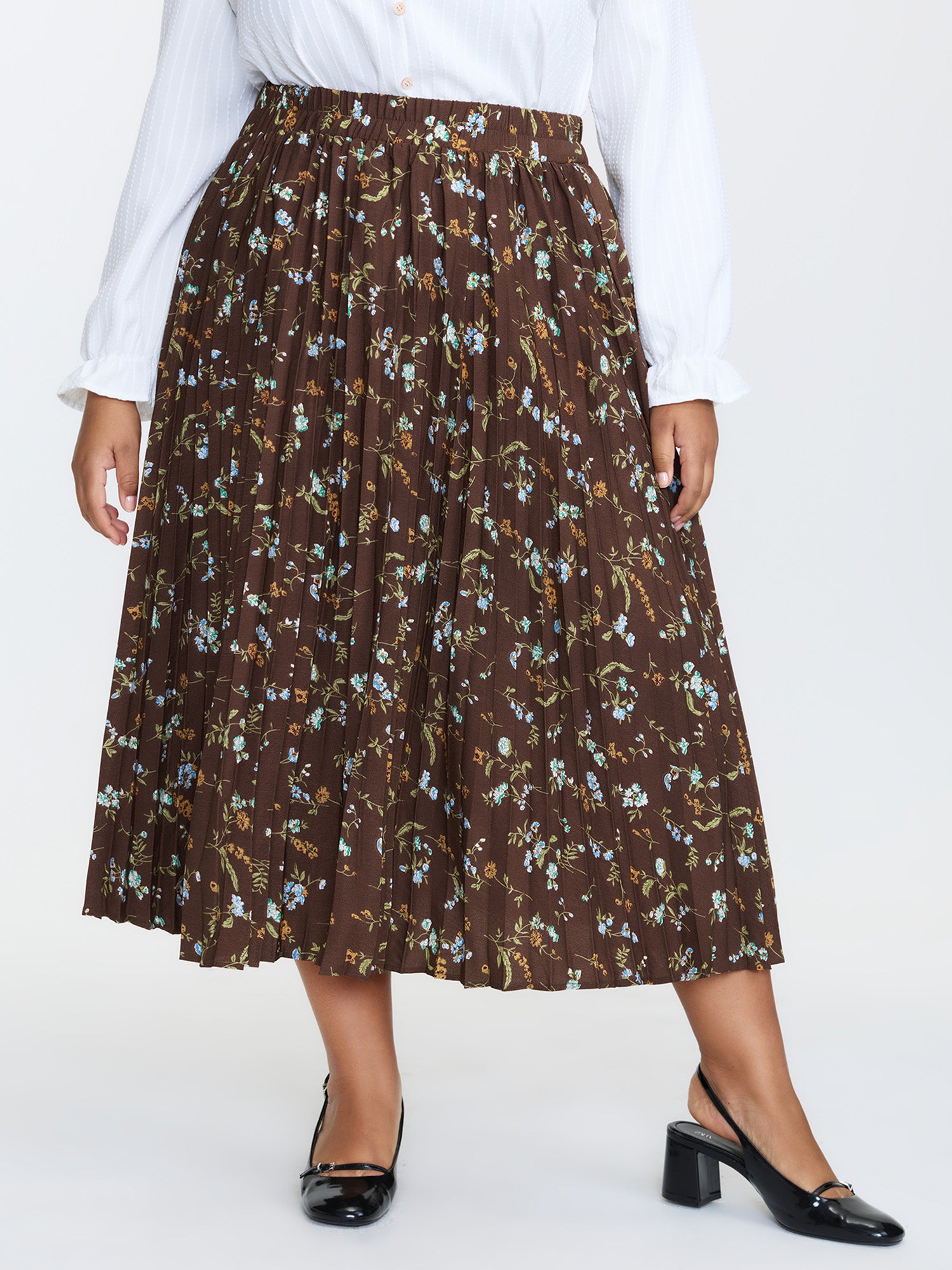 Vintage Floral Pleated Maxi Skirt
