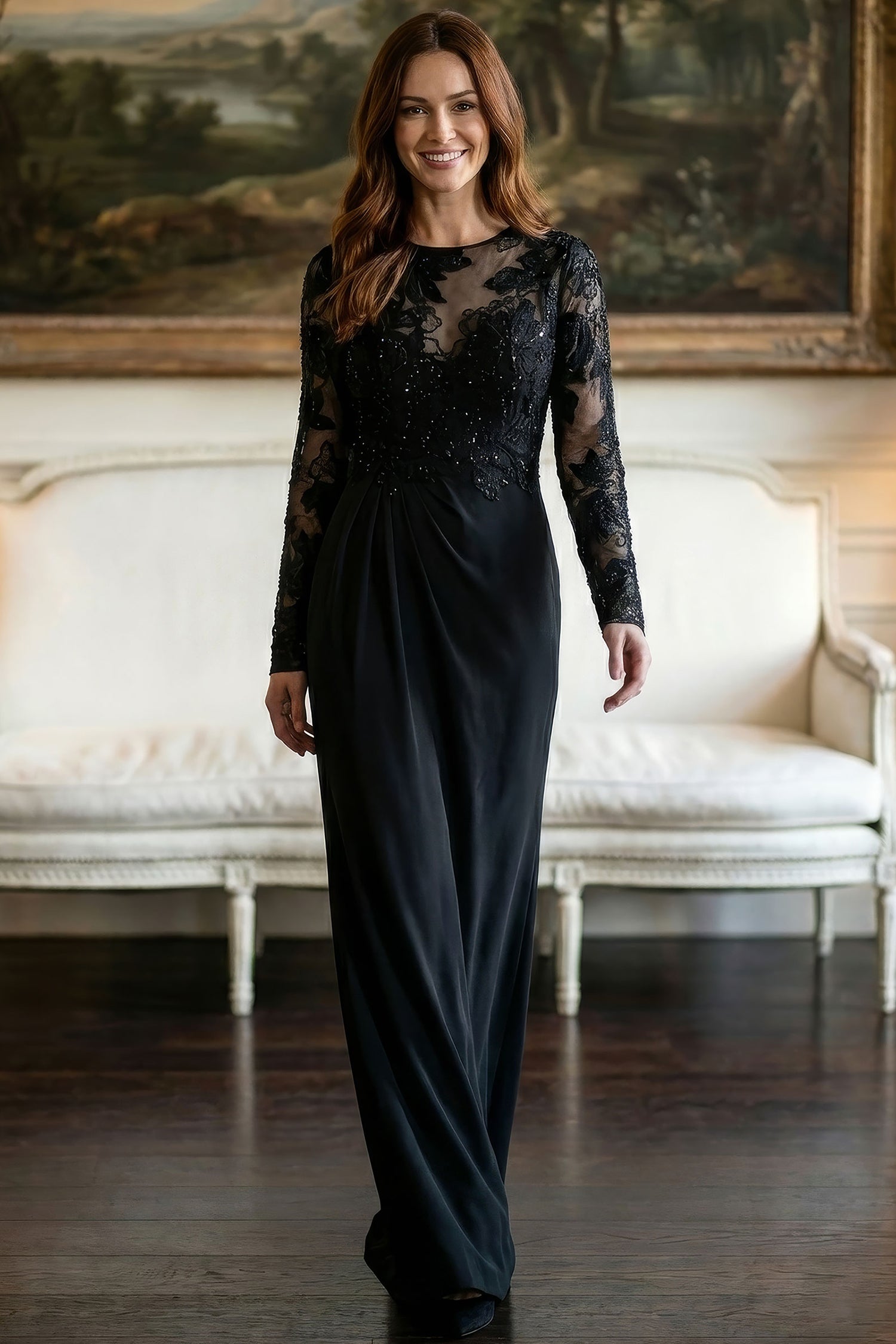 MGNY By Mori Lee 2070037 - Illusion Sleeve Beaded Floral Evening Gown