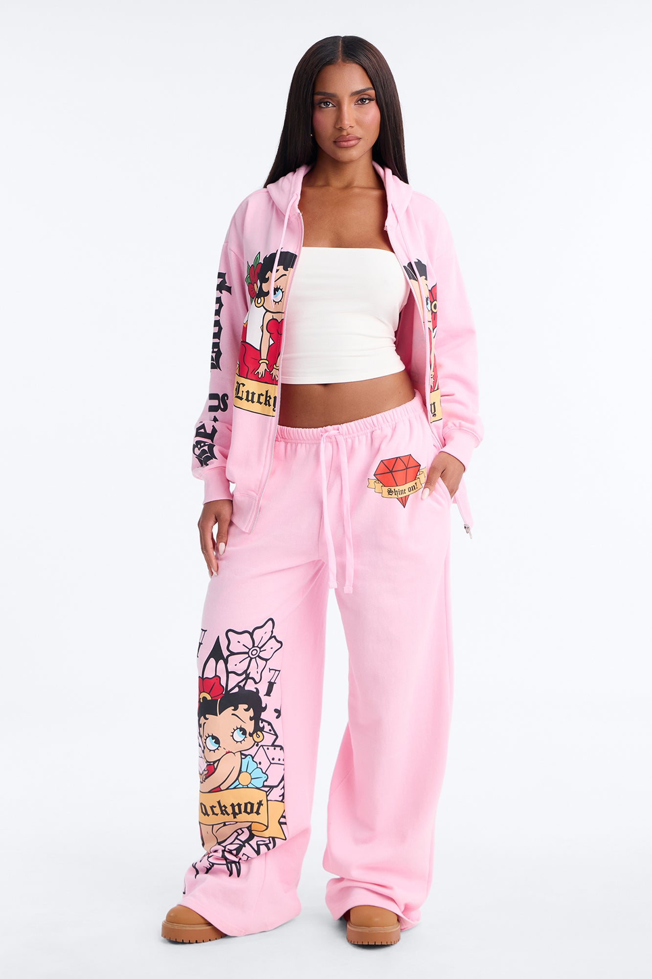 Betty Boop Tattoo Wide Leg Pant - Light Pink