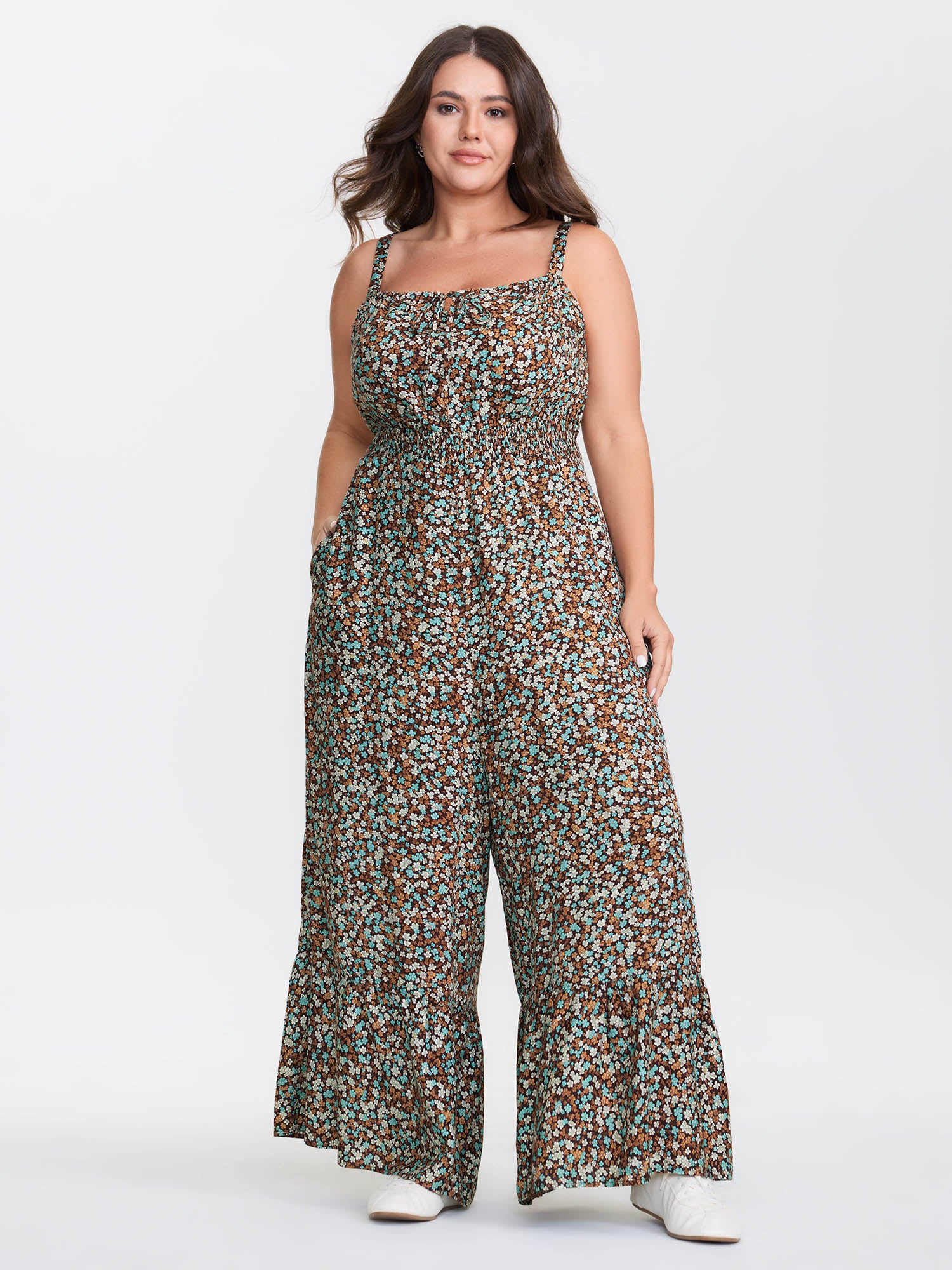 Supersoft Micro-Floral Print Ruffled Jumpsuit