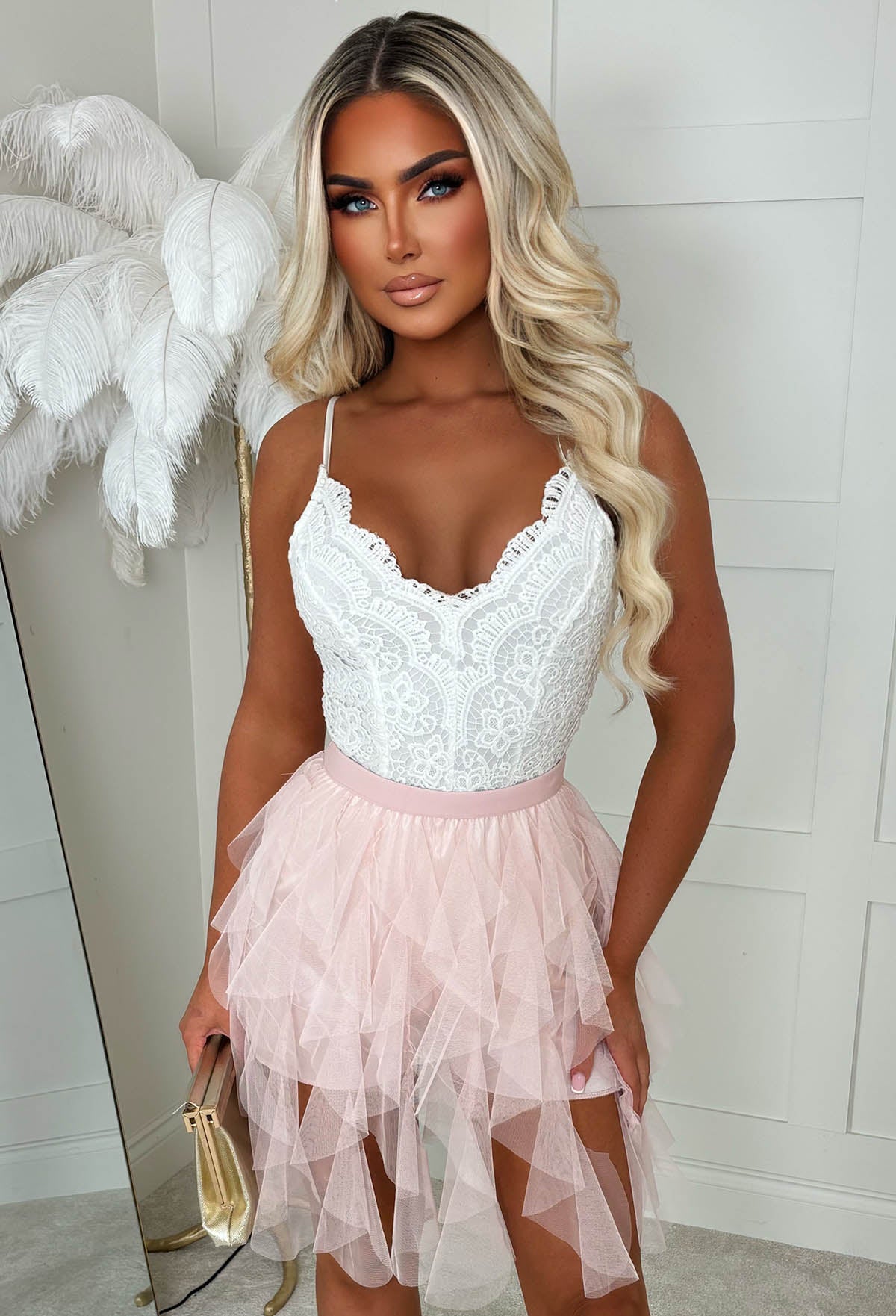 Cloud Haven Light Pink Ruffle Tulle Elastic Waist Skirt