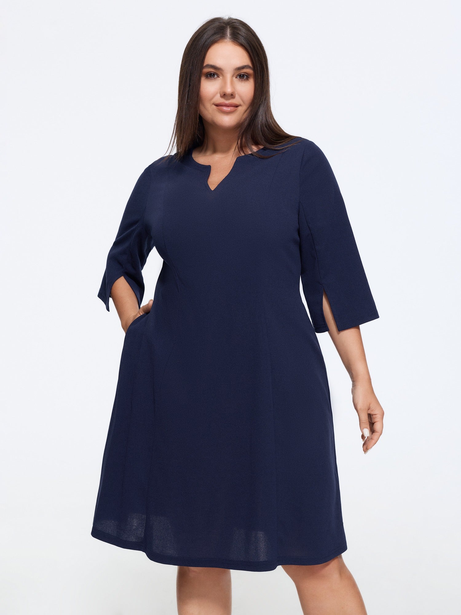 Notched Collar Split Sleeve Pocket Mini Dress