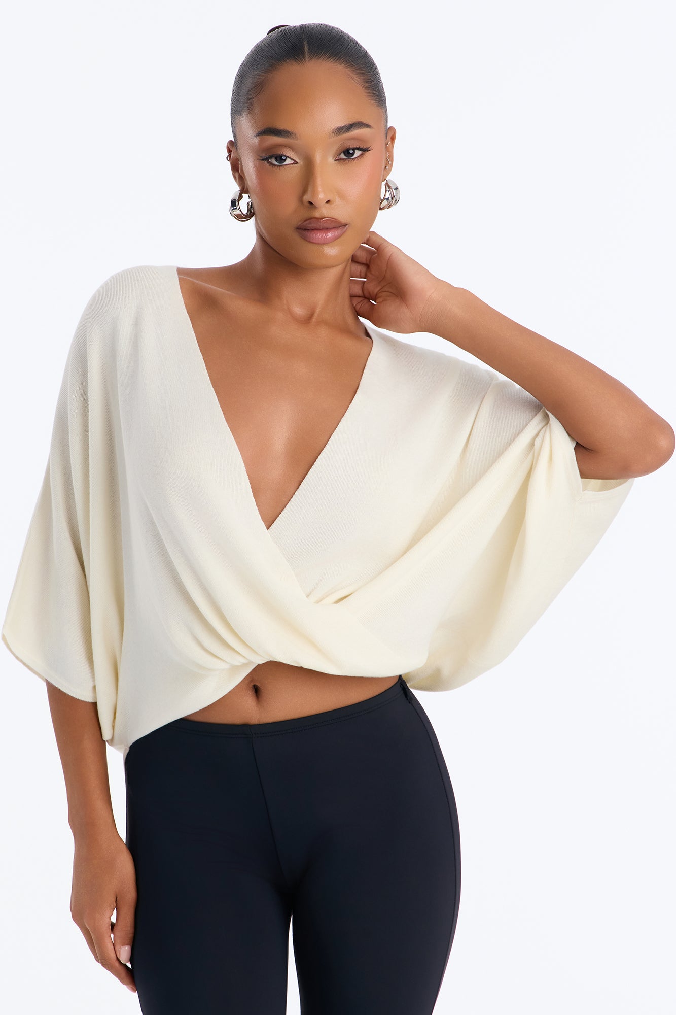 Annah Surplice Sweater Top - Ivory
