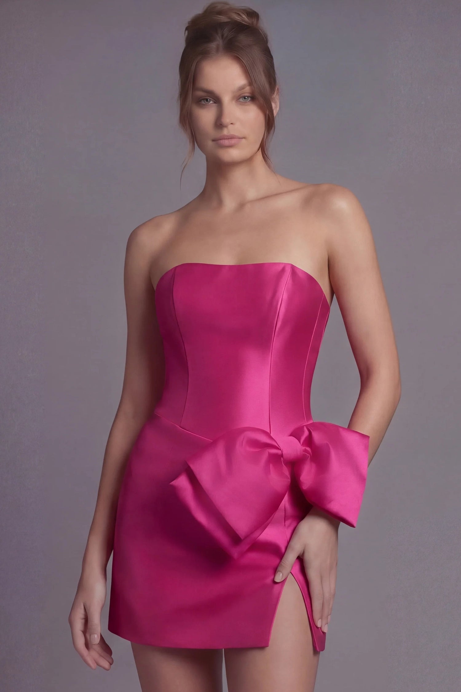Jovani 49908 Strapless Bow Accent Satin Cocktail Dress