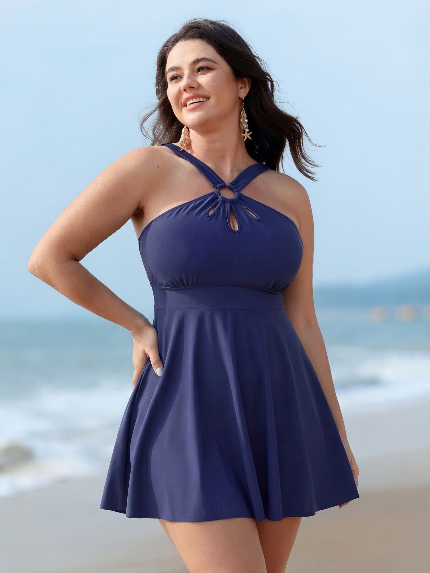 Keyhole Neckline Flowy Swim Dress