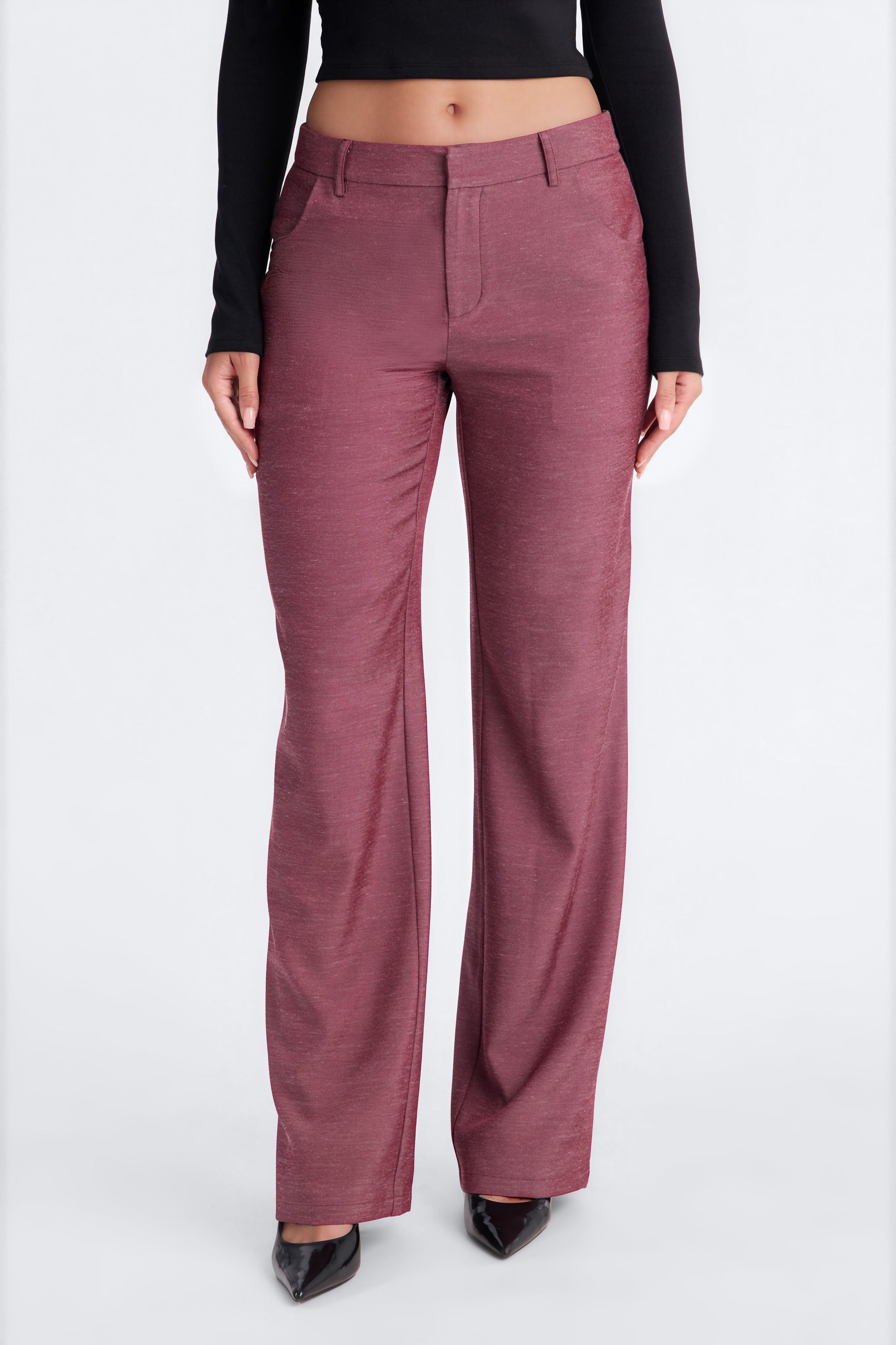 Stacy Low Rise Straight Leg Linen Trouser - Burgundy