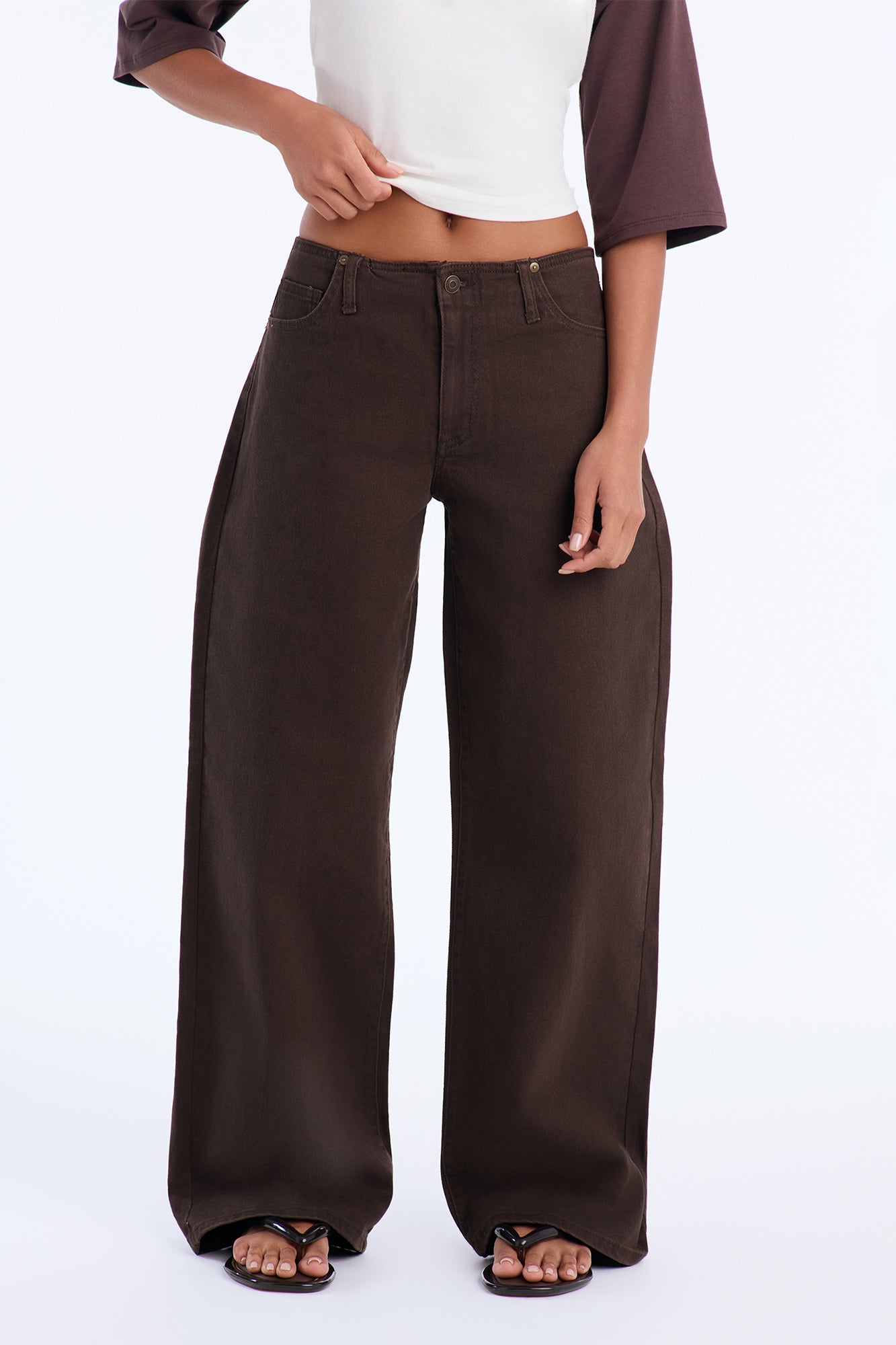 Venice Mid Waist Stretch Wide Leg Jeans - Brown