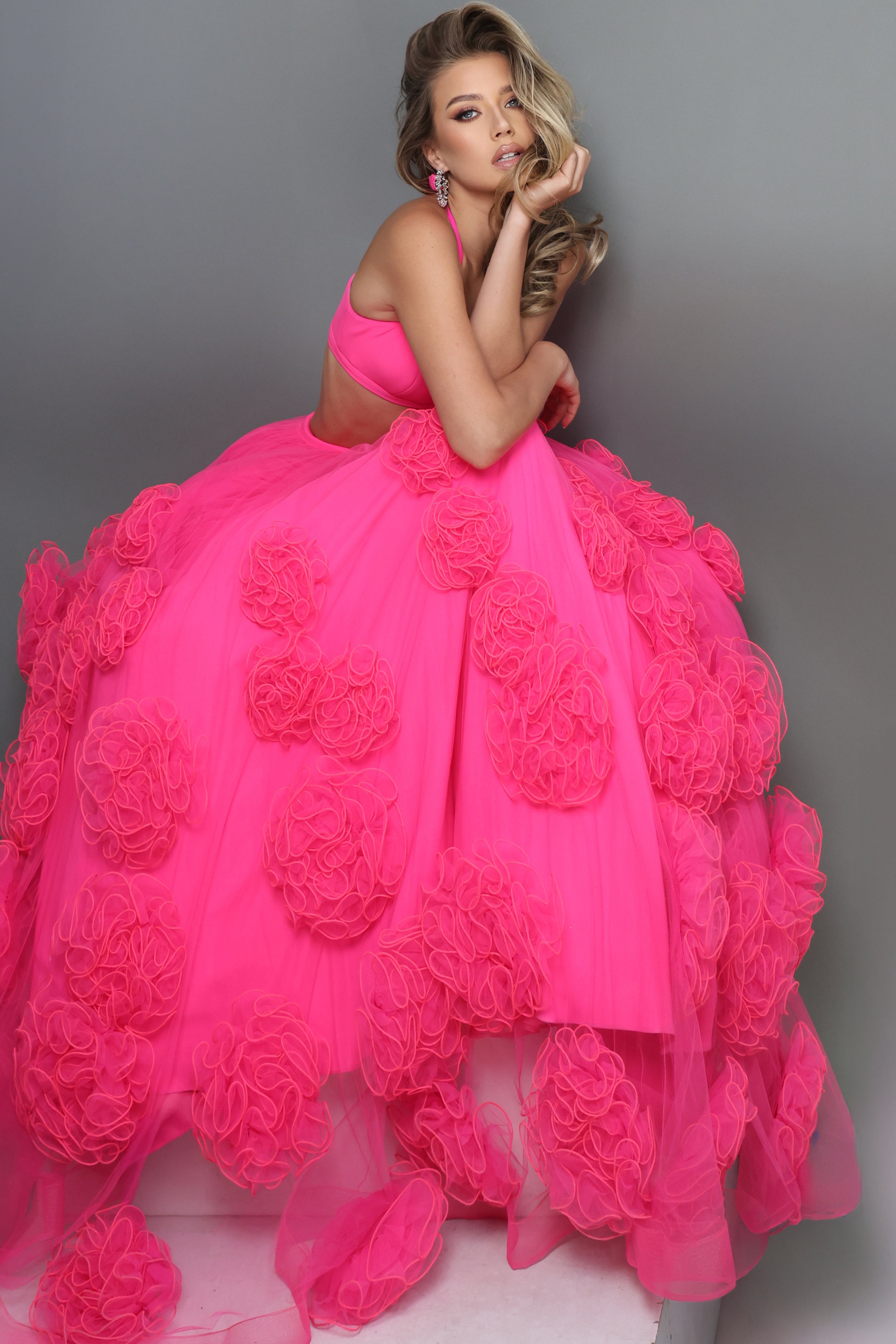 Jovani 45343 3D Rosette Two Piece Ballgown