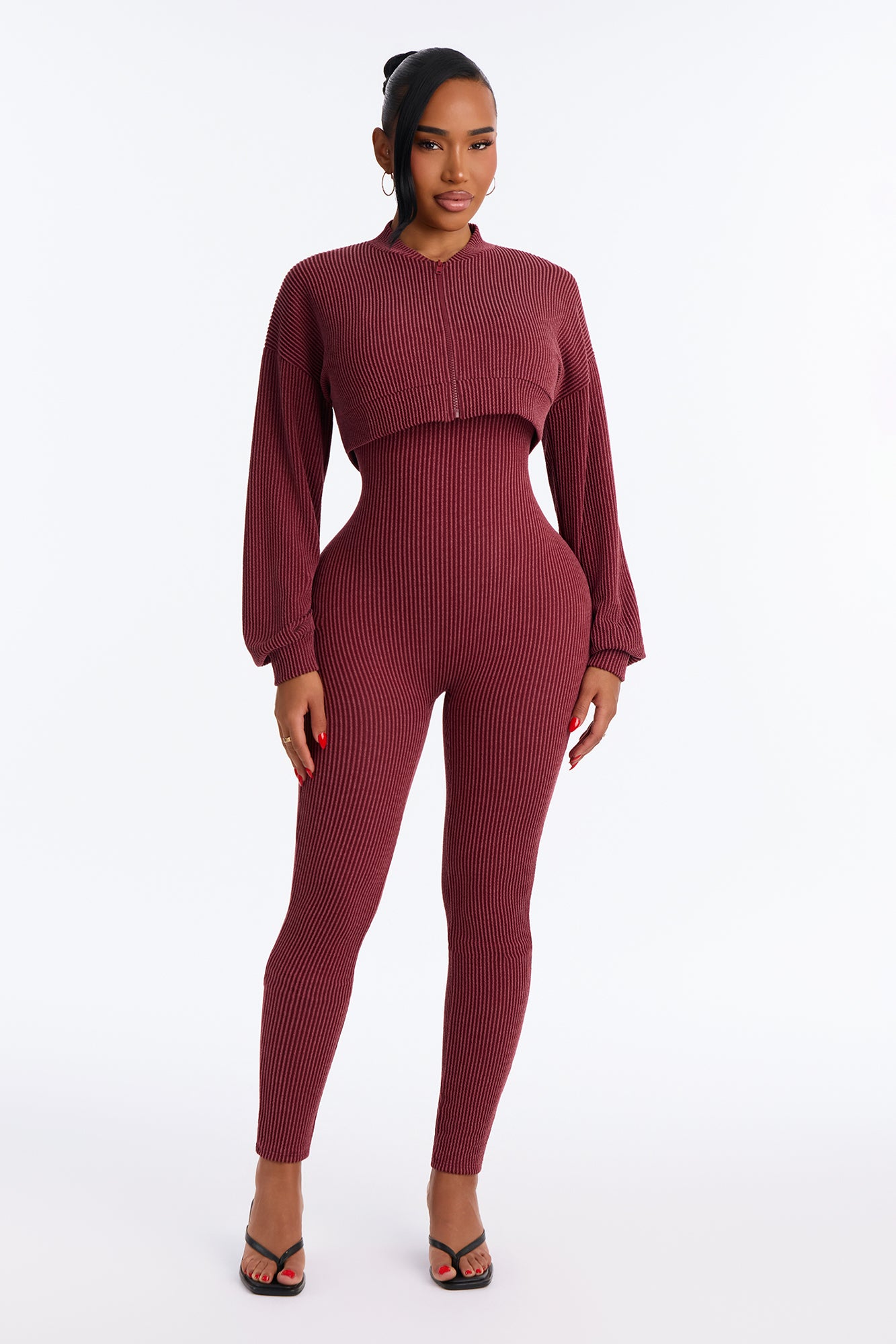 Riley Ribbed Two Piece Jumpsuit - Wine
