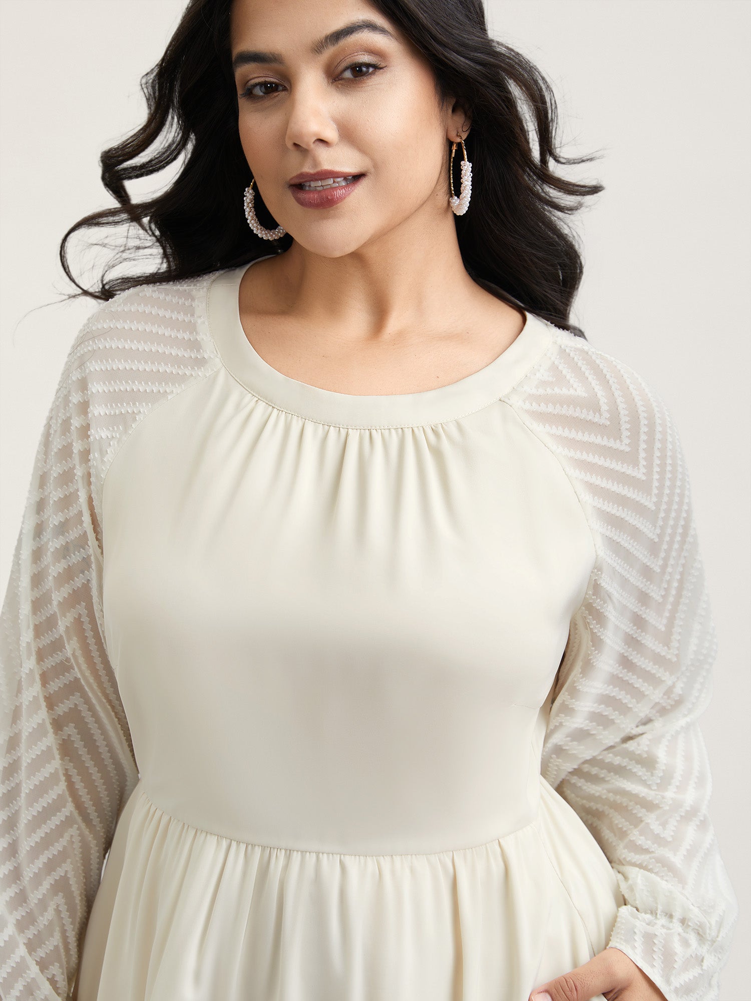 Stretchy-Waist Pockets Plain Textured Midi Dress
