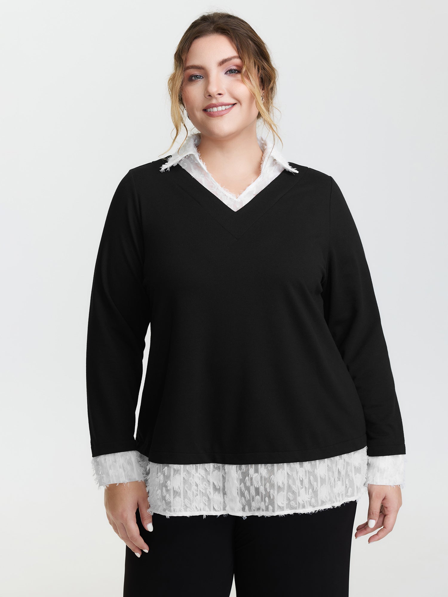 Stretchy Mixed Fabric Contrast Sweatshirt