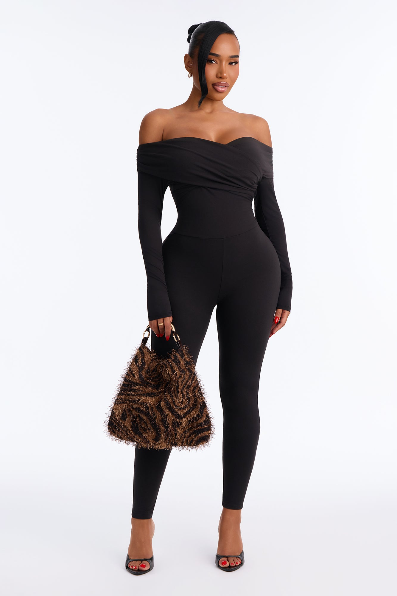 Alyissa Off Shoulder Skinny Leg Jumpsuit - Black
