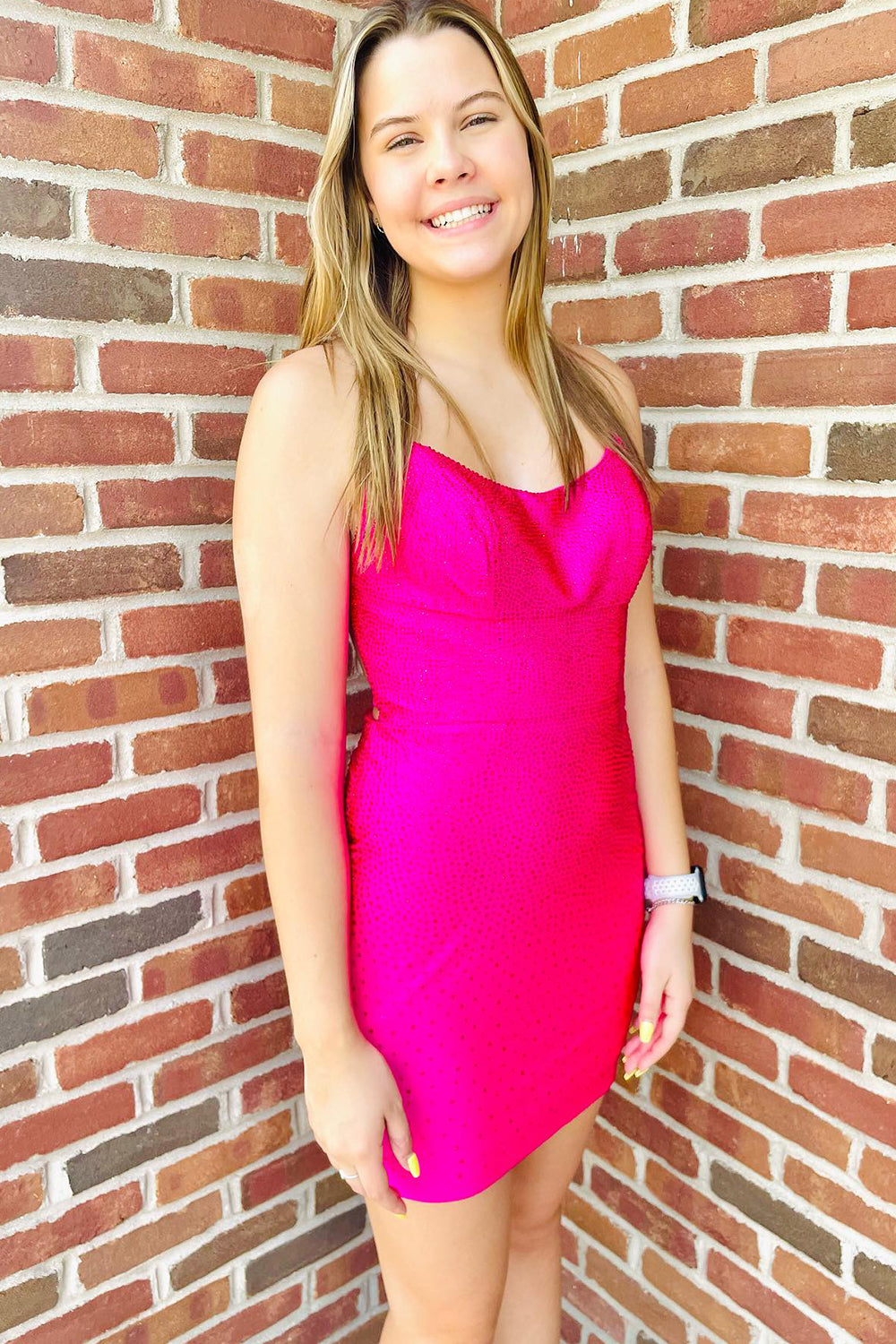 Sparkly Fuchsia Sequined Lace-Up Back Tight Short Homecoming Dress/Mini Dress