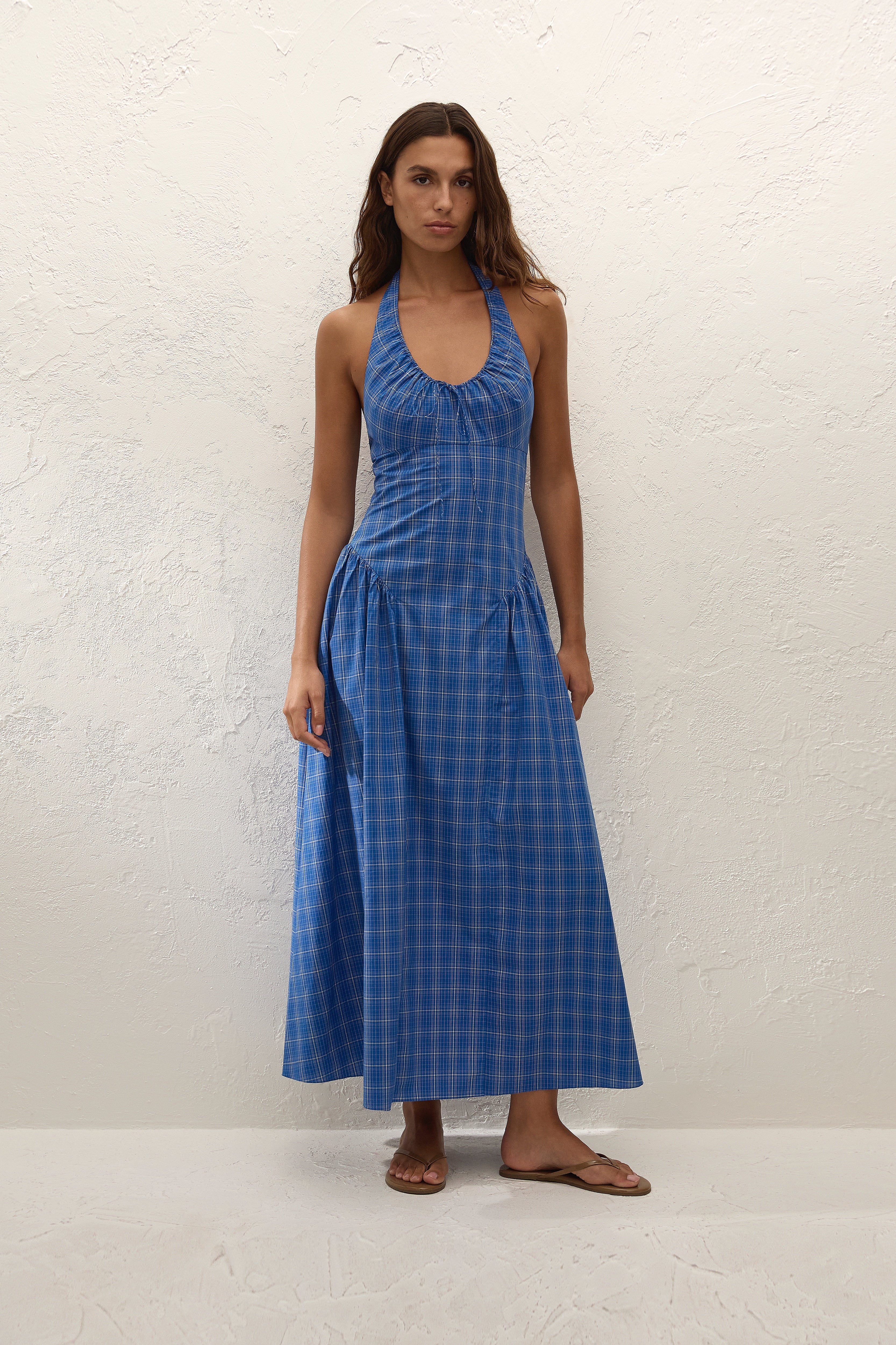 Del Ros Midi Dress Flor Check Cobalt