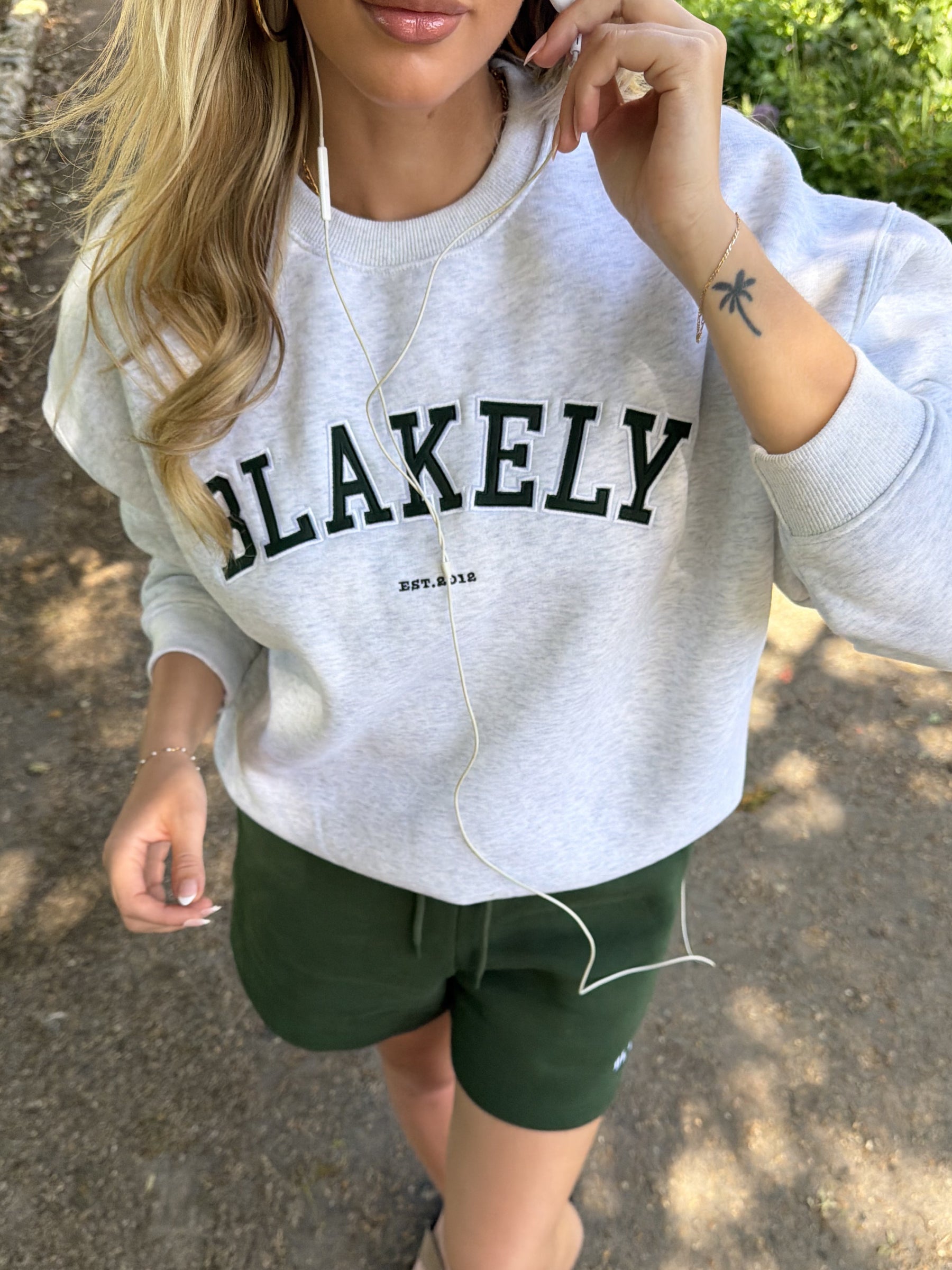 Varsity Oversized Jumper - Marl White & Deep Green