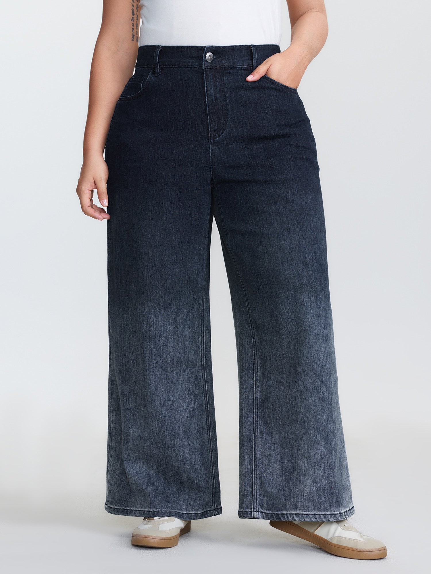 Stretchy Mid Rise Wide Leg Jeans