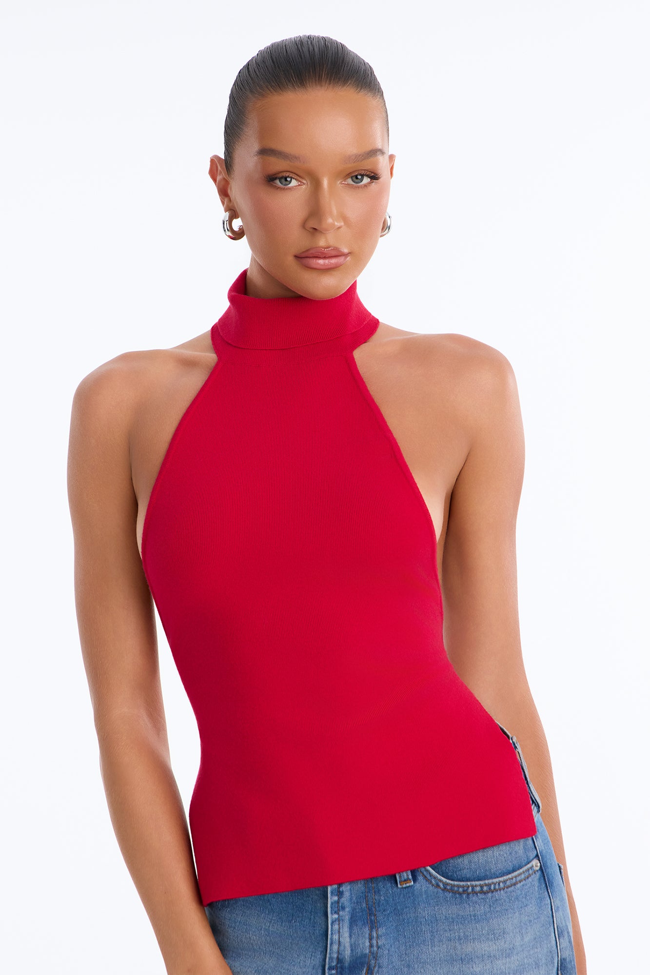 Next To You Sweater Halter Top - Red