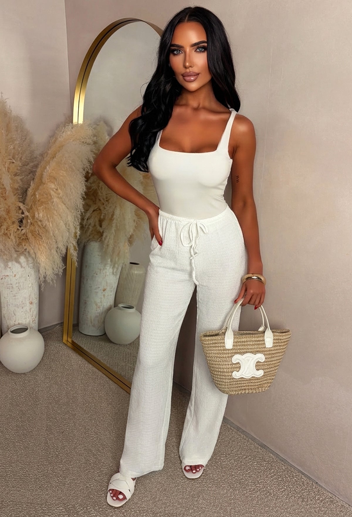 Wait For It White Elasticated Drawstring Trousers