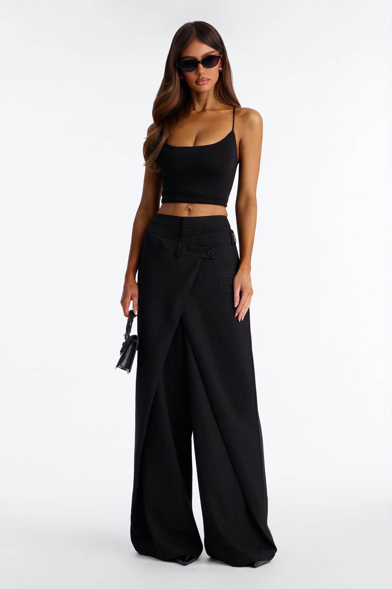 Seeing Double Wide Leg Wrap Front Trouser - Black