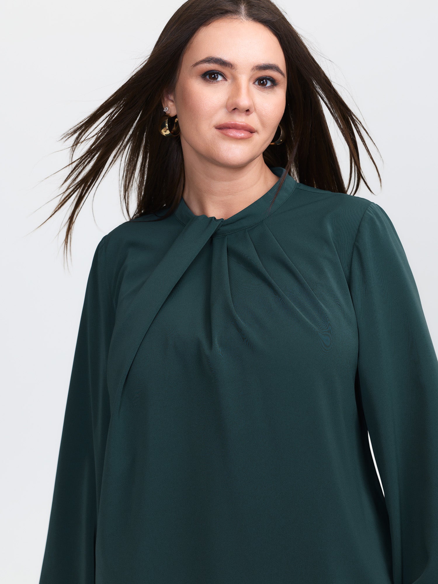 Pleated Mock Neck Long Sleeve Blouse