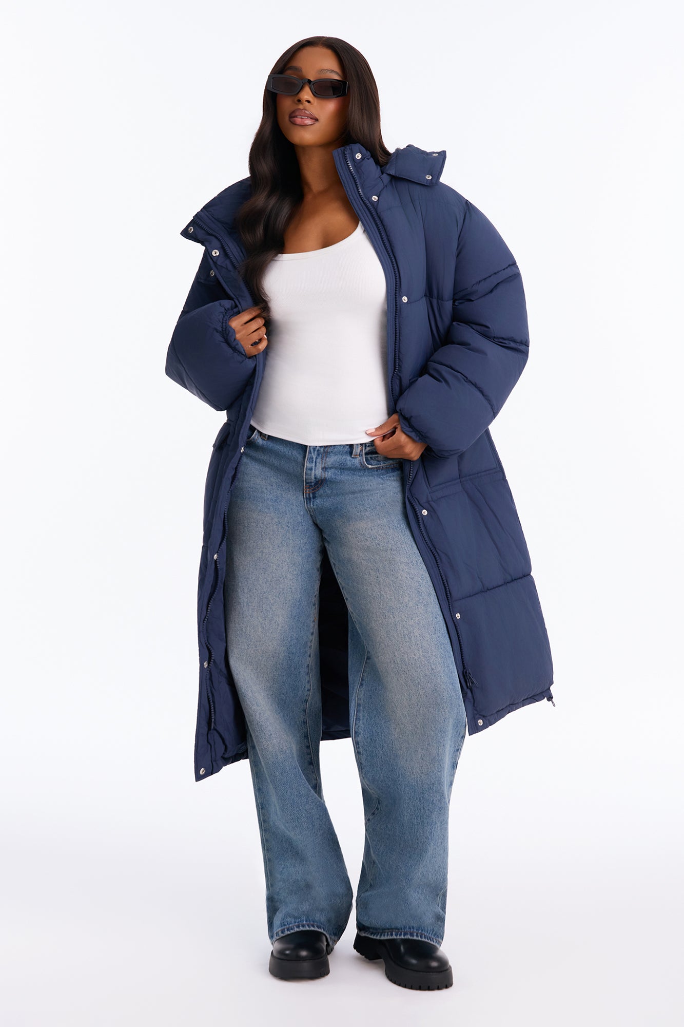Bria Long Puffer - Navy