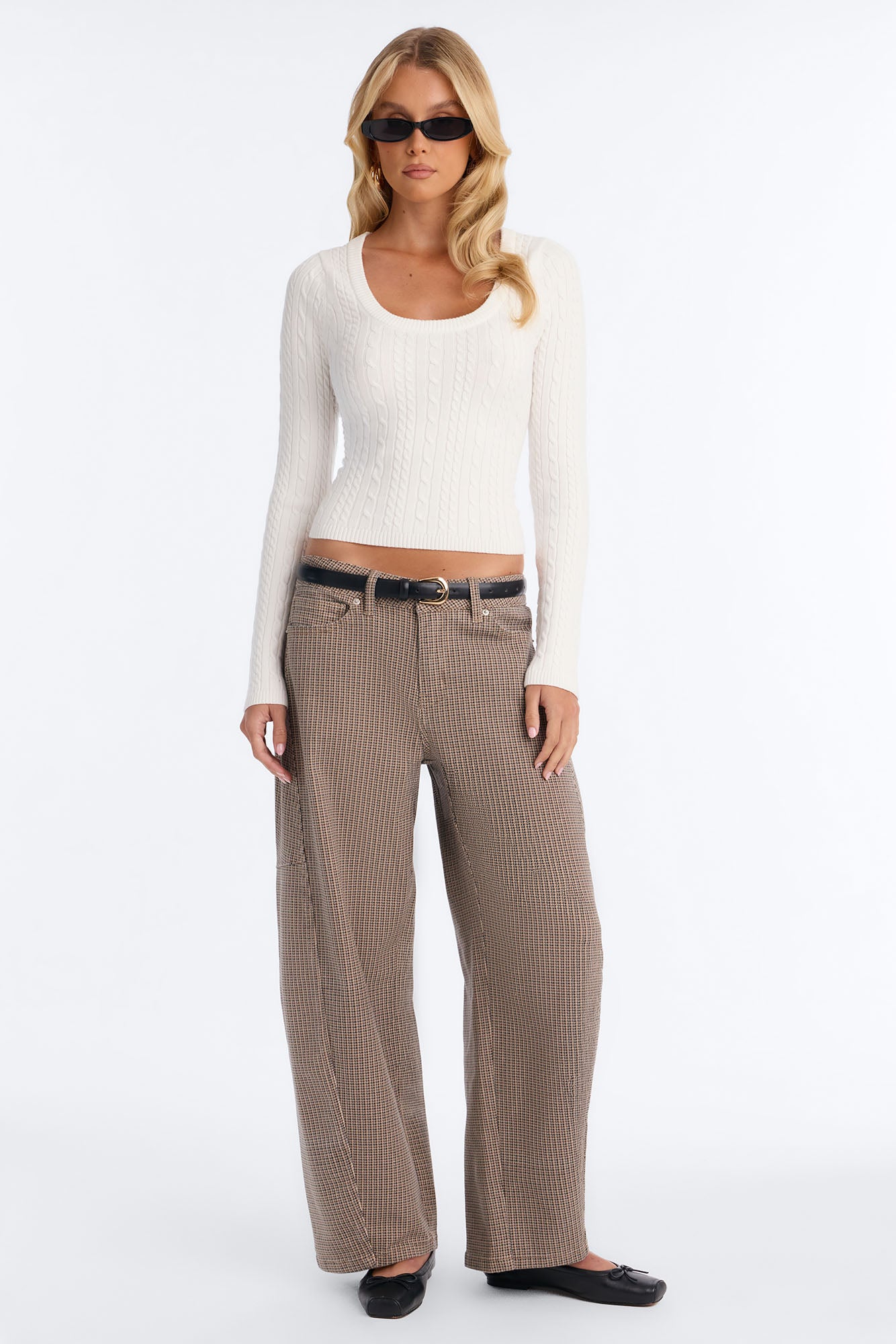 Maya High Rise Barrel Leg Twill Pant - Brown Combo