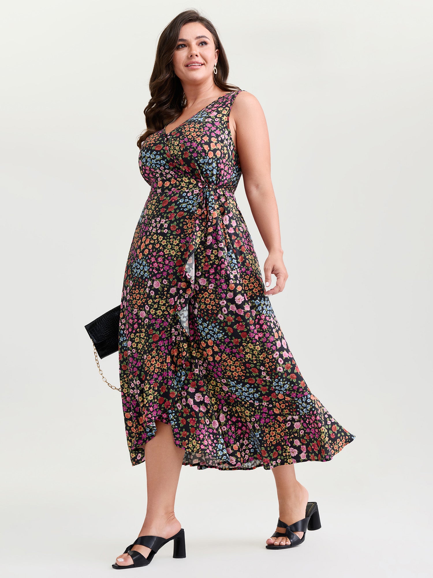 Floral Print Wrap Side-Tie Midi Dress