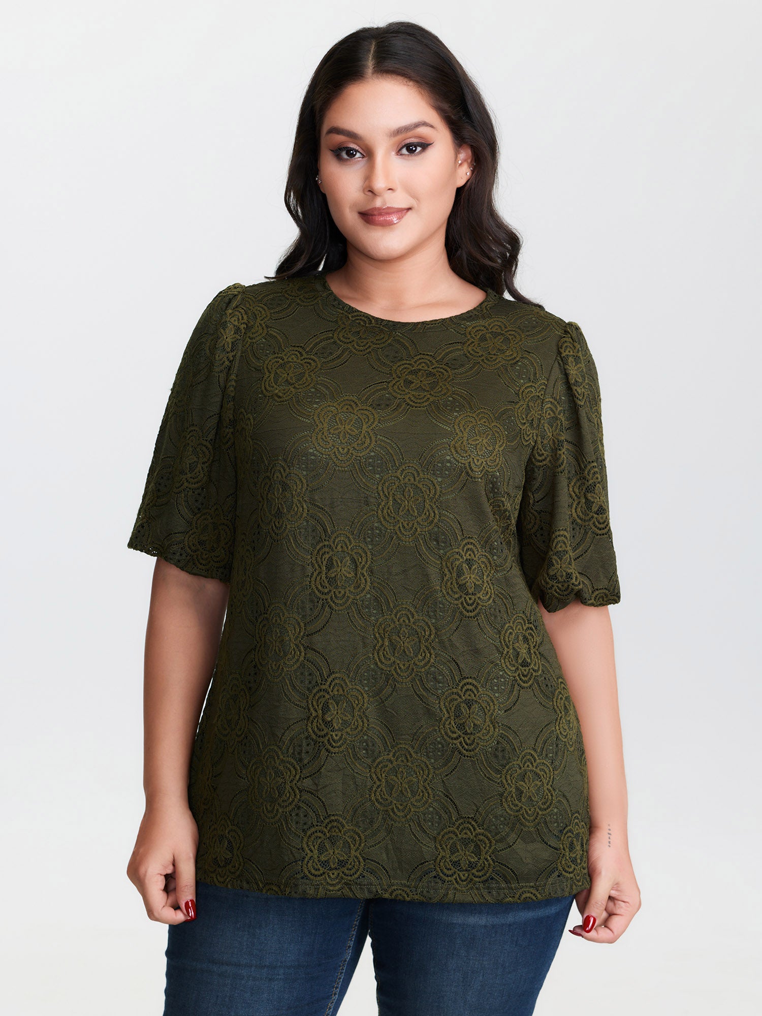 Textured Lace Puffy Sleeve T-Shirt