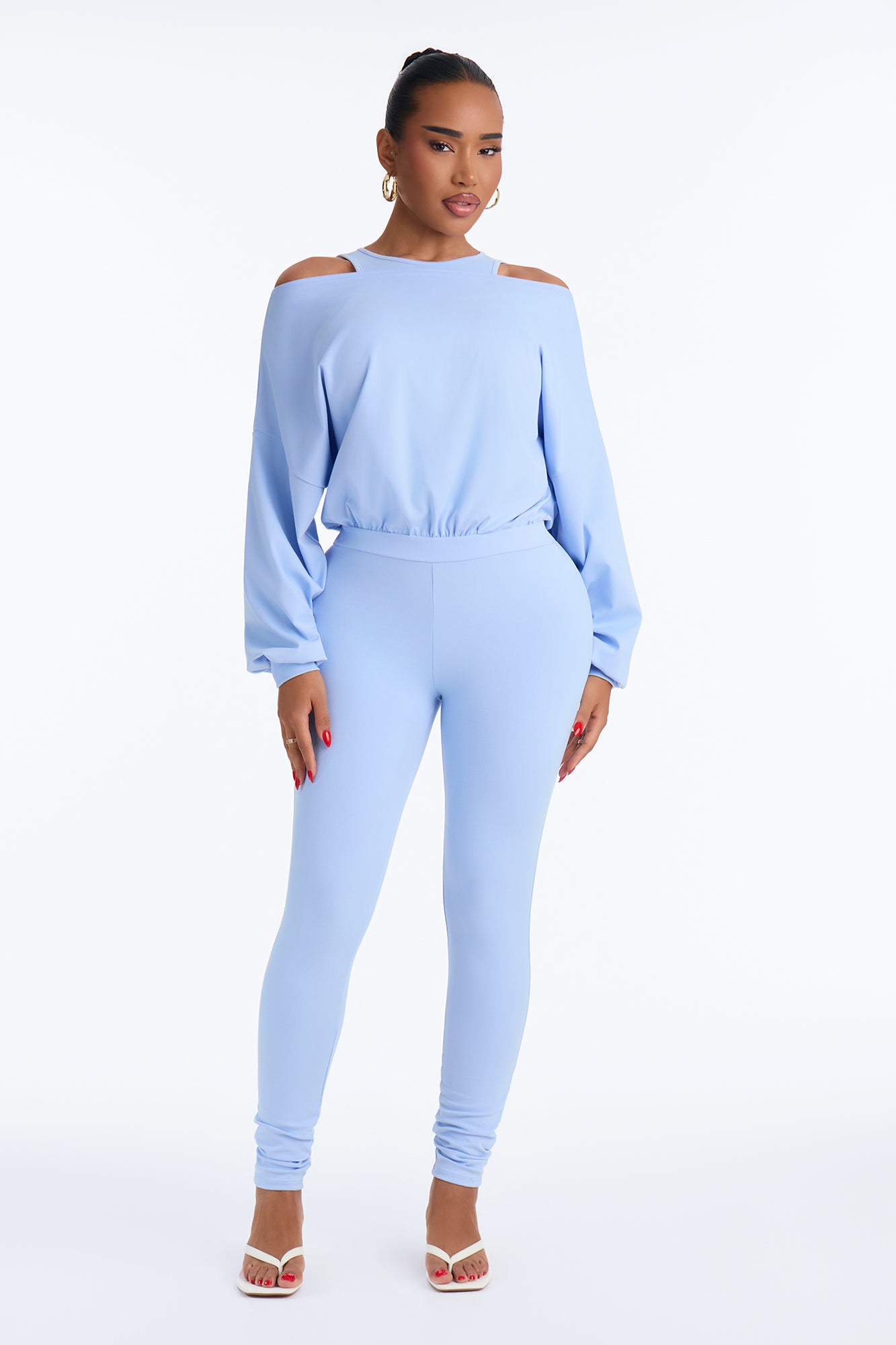 Presley Layered Off Shoulder Jumpsuit - Blue