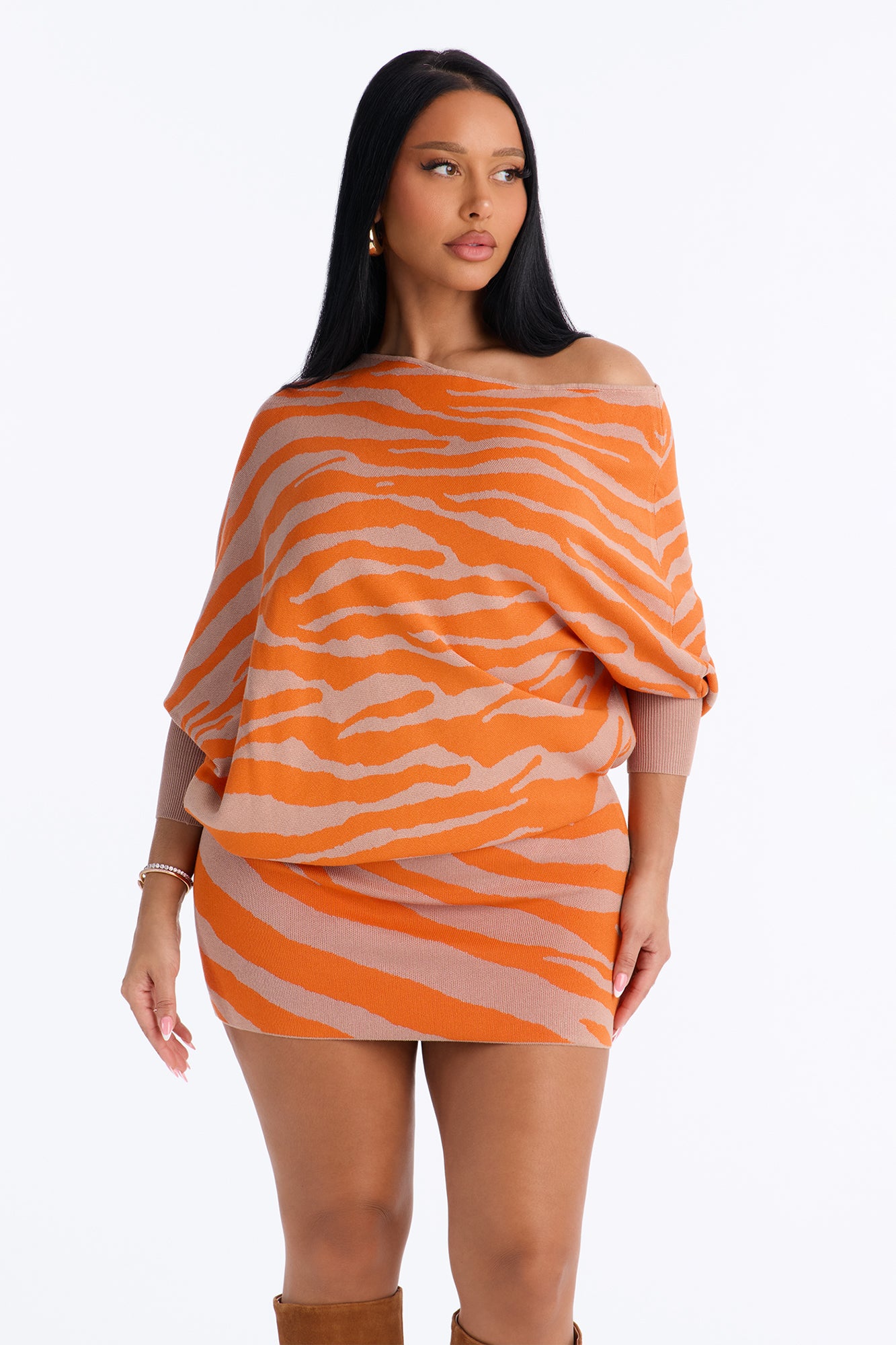 Bringing The Heat Sweater Mini Dress - Orange/combo